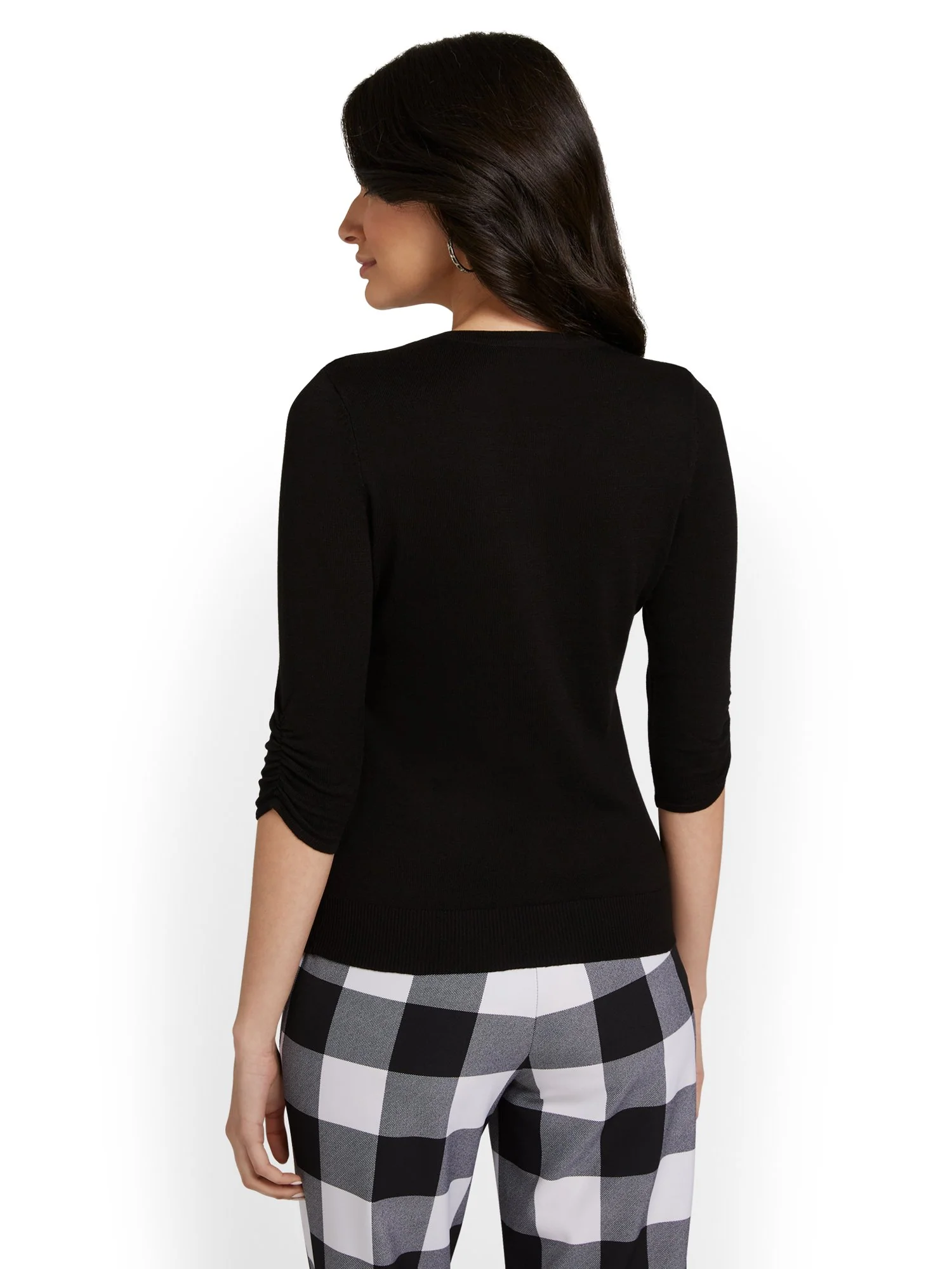 Tall Jeweled-Button Chelsea Crewneck Cardigan - Image 3