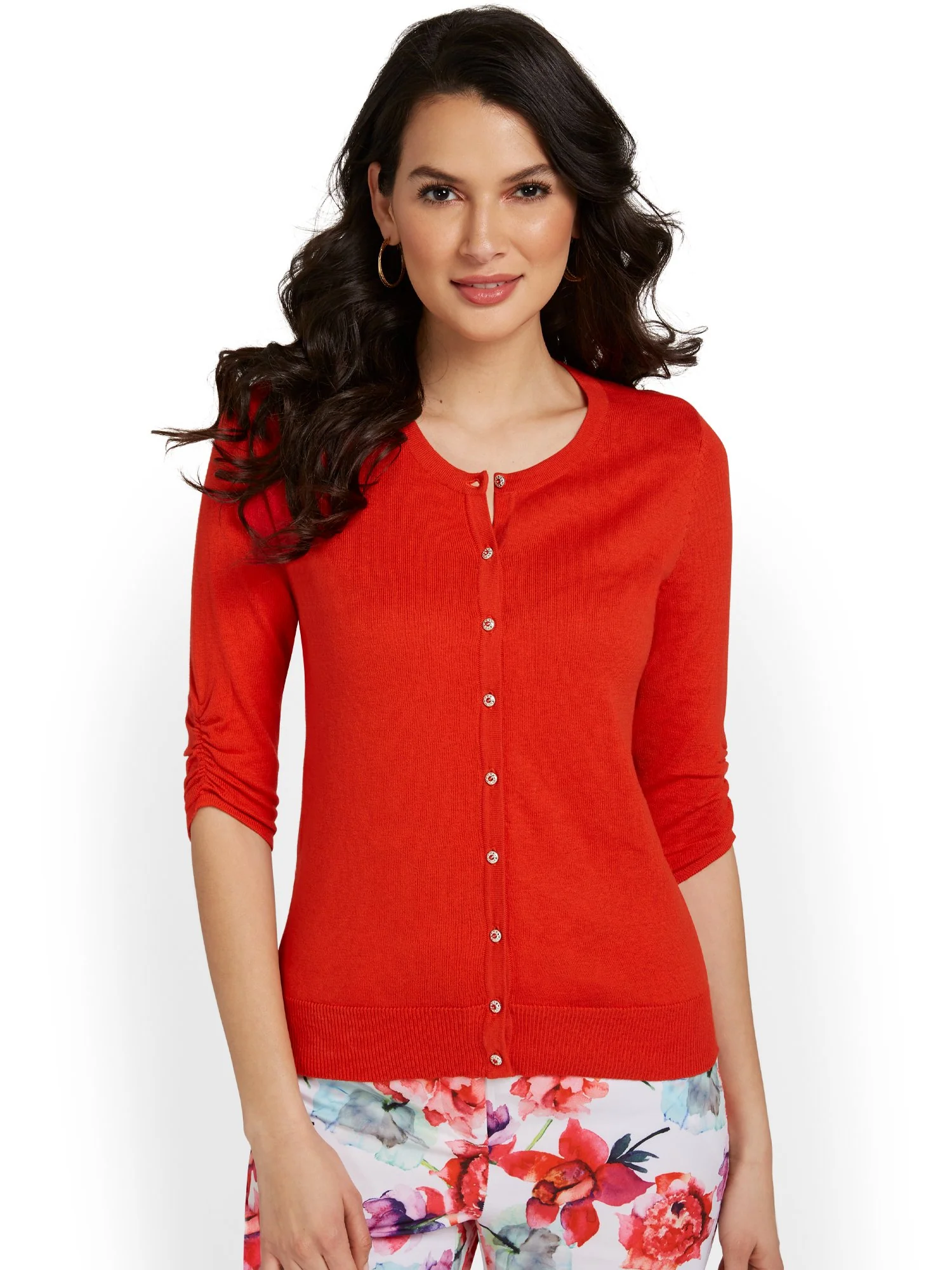 Tall Jeweled-Button Chelsea Crewneck Cardigan - Image 35
