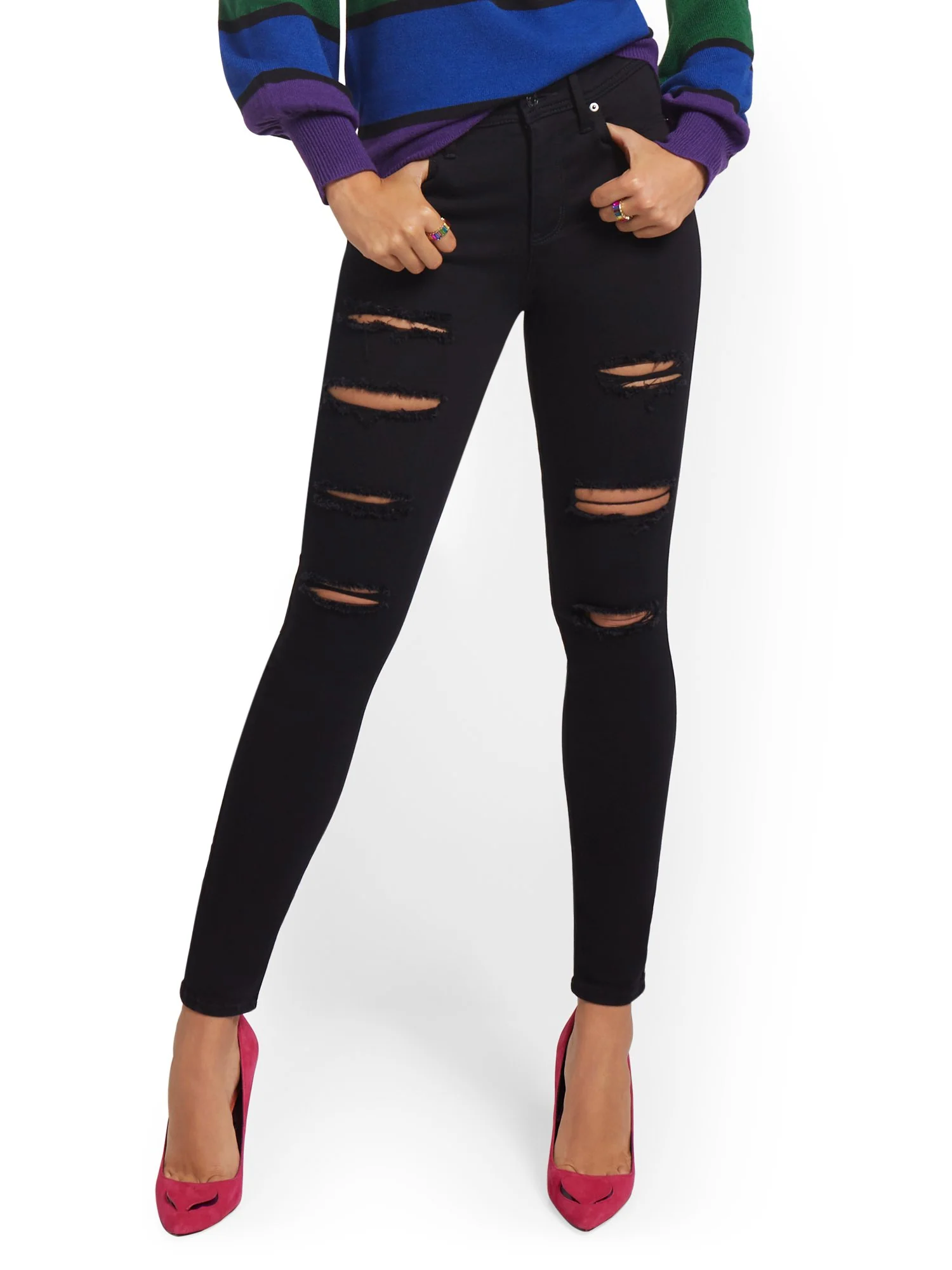 Tall Lexi High-Waisted Super-Skinny Destroyed Jeans - Black - Image 2