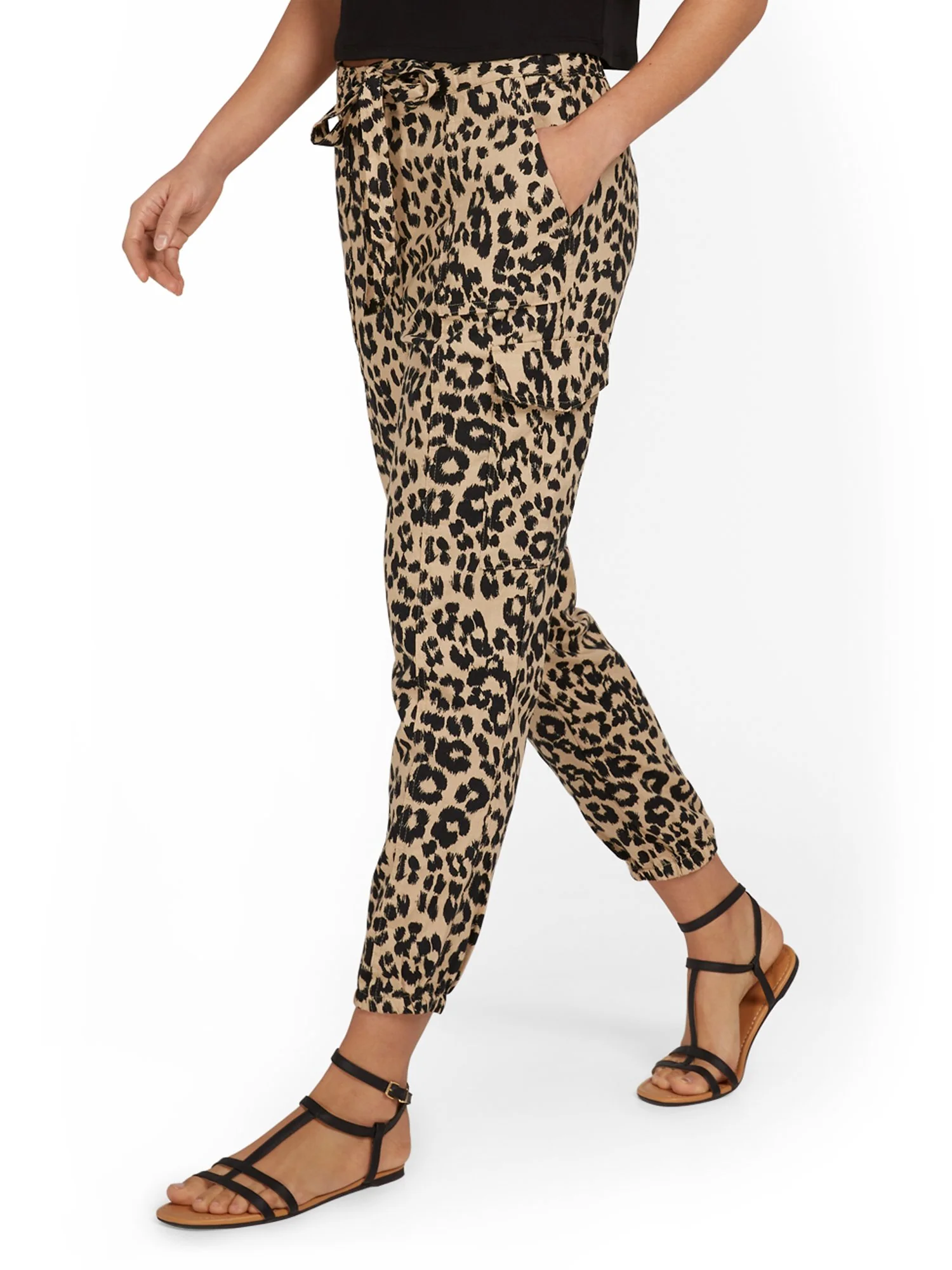 Tall Linen-Blend High-Waisted Cargo Jogger Pant - Leopard-Print - Image 2