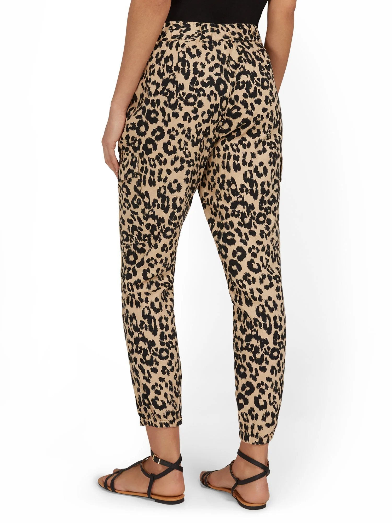 Tall Linen-Blend High-Waisted Cargo Jogger Pant - Leopard-Print - Image 3