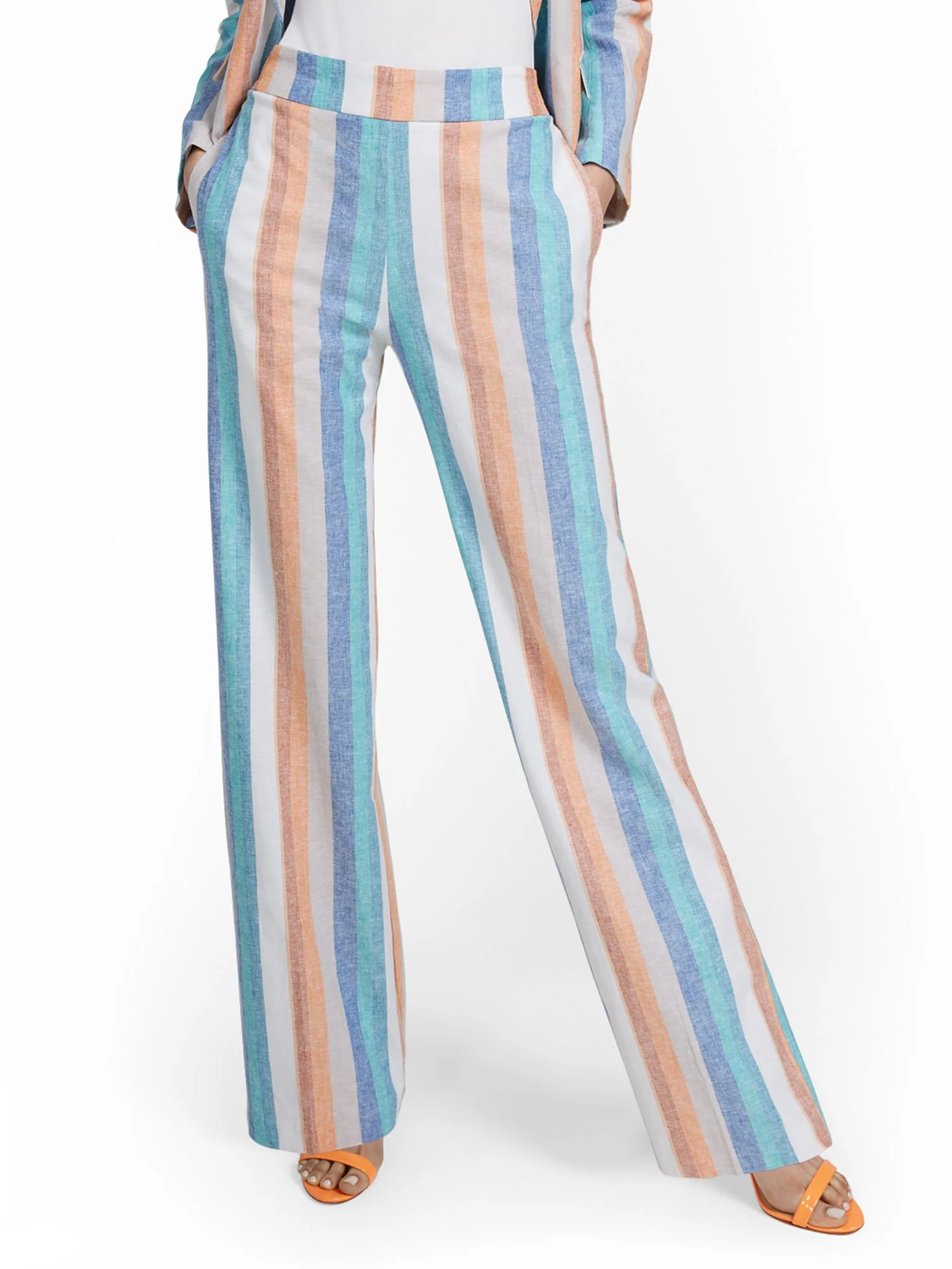 Tall Linen-Blend High-Waisted Multistripe Wide-Leg Pant