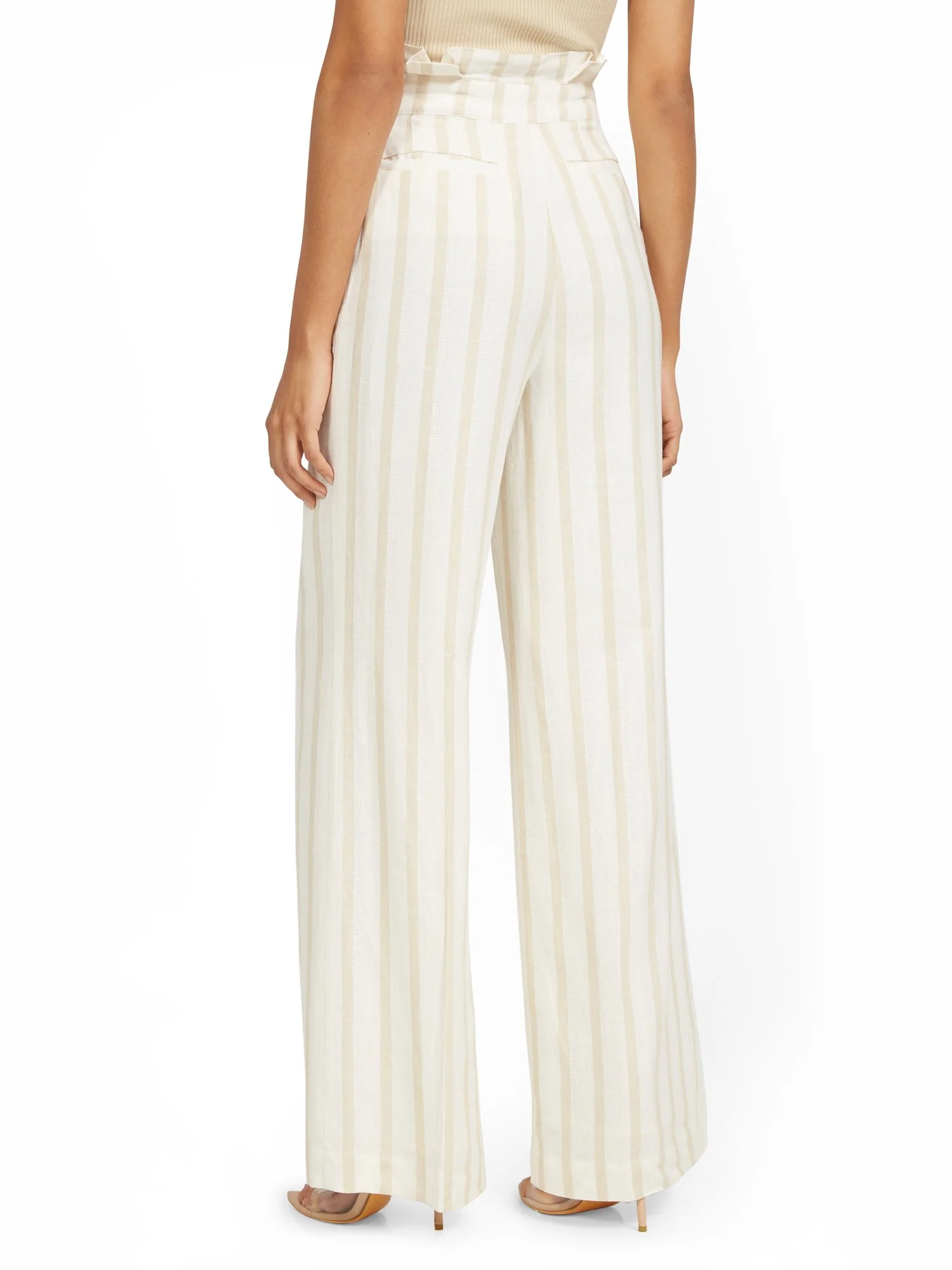 Tall Linen-Blend Stripe Paperbag Wide-Leg Pant - Image 3