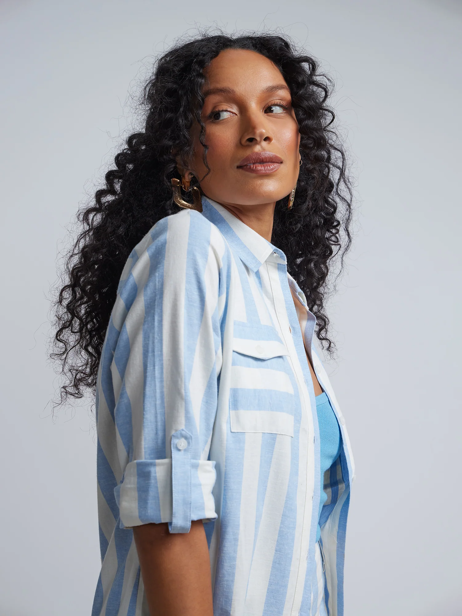Tall Linen-Blend Striped Boyfriend Button-Front - NY&C Madison Shirt® - Image 4