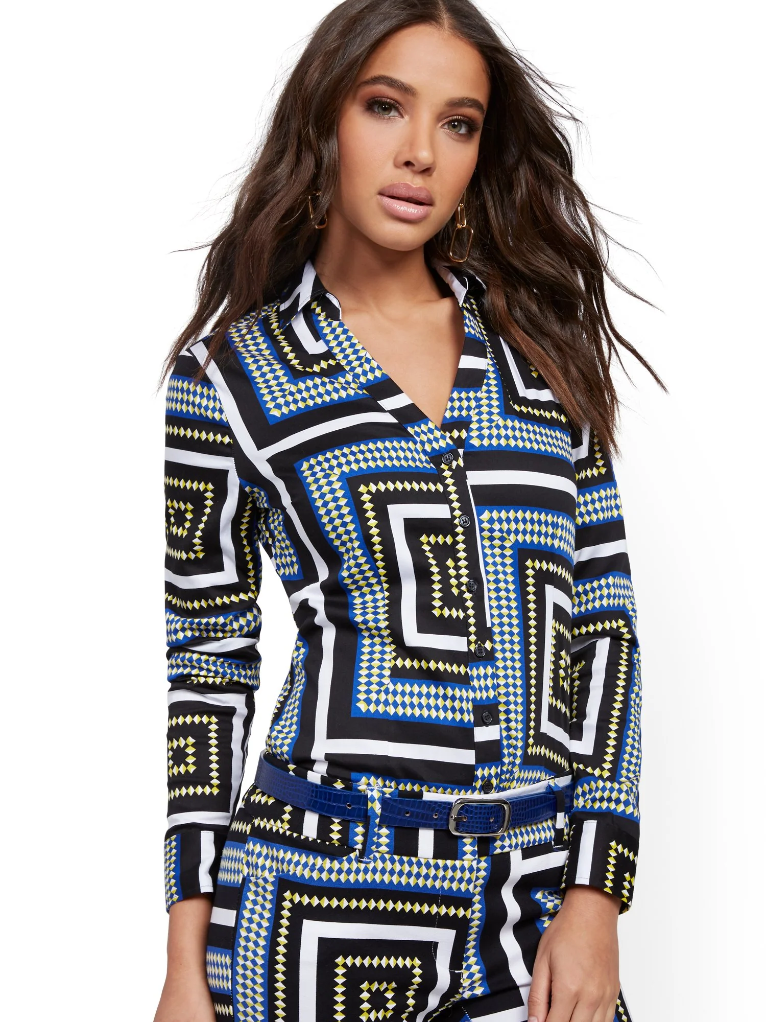 Tall Mixed-Print Madison Stretch Shirt - Secret Snap - 7th Avenue - Image 2