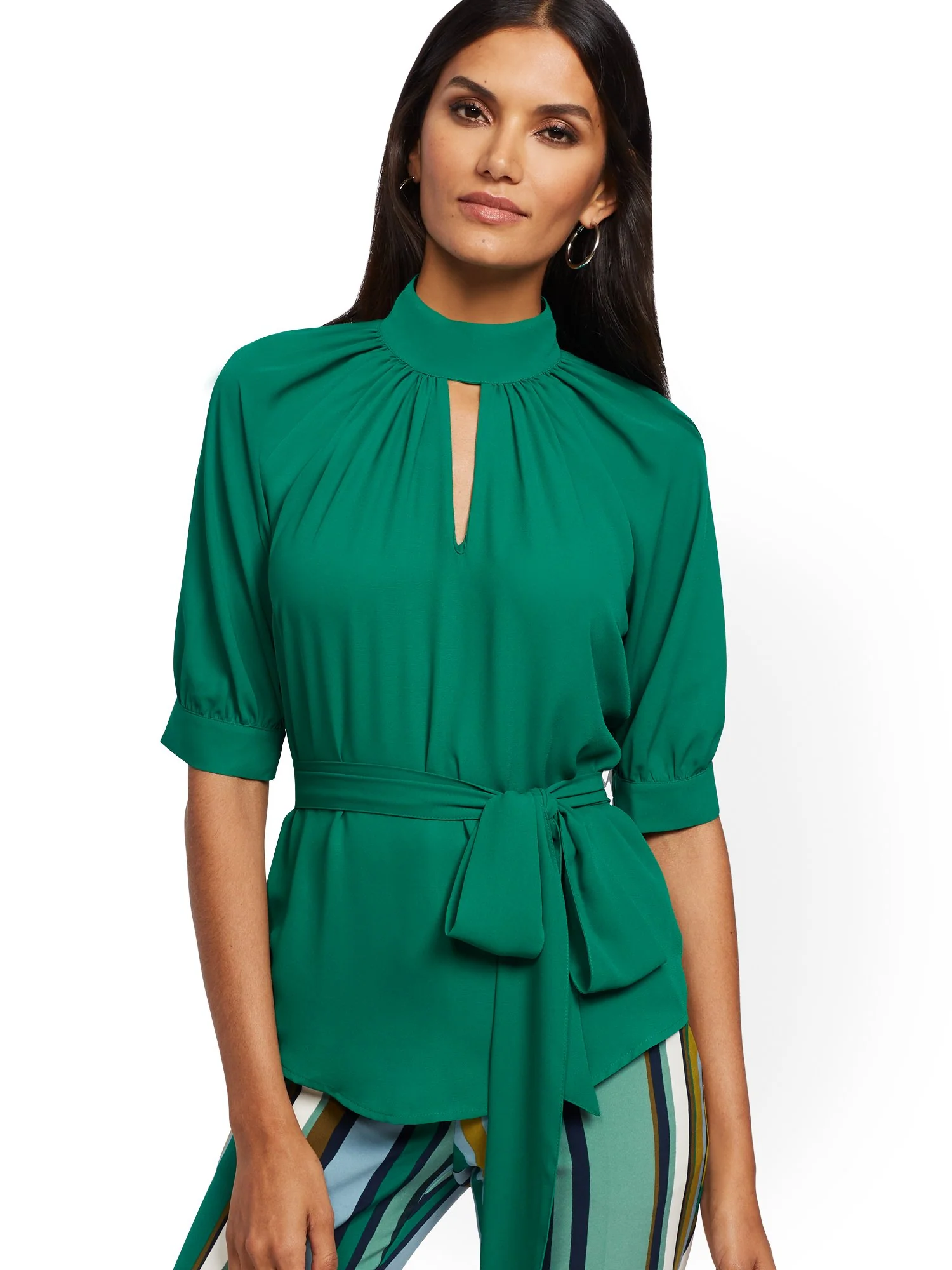 Tall Mock-Neck Puff-Sleeve Blouse - 7th Avenue