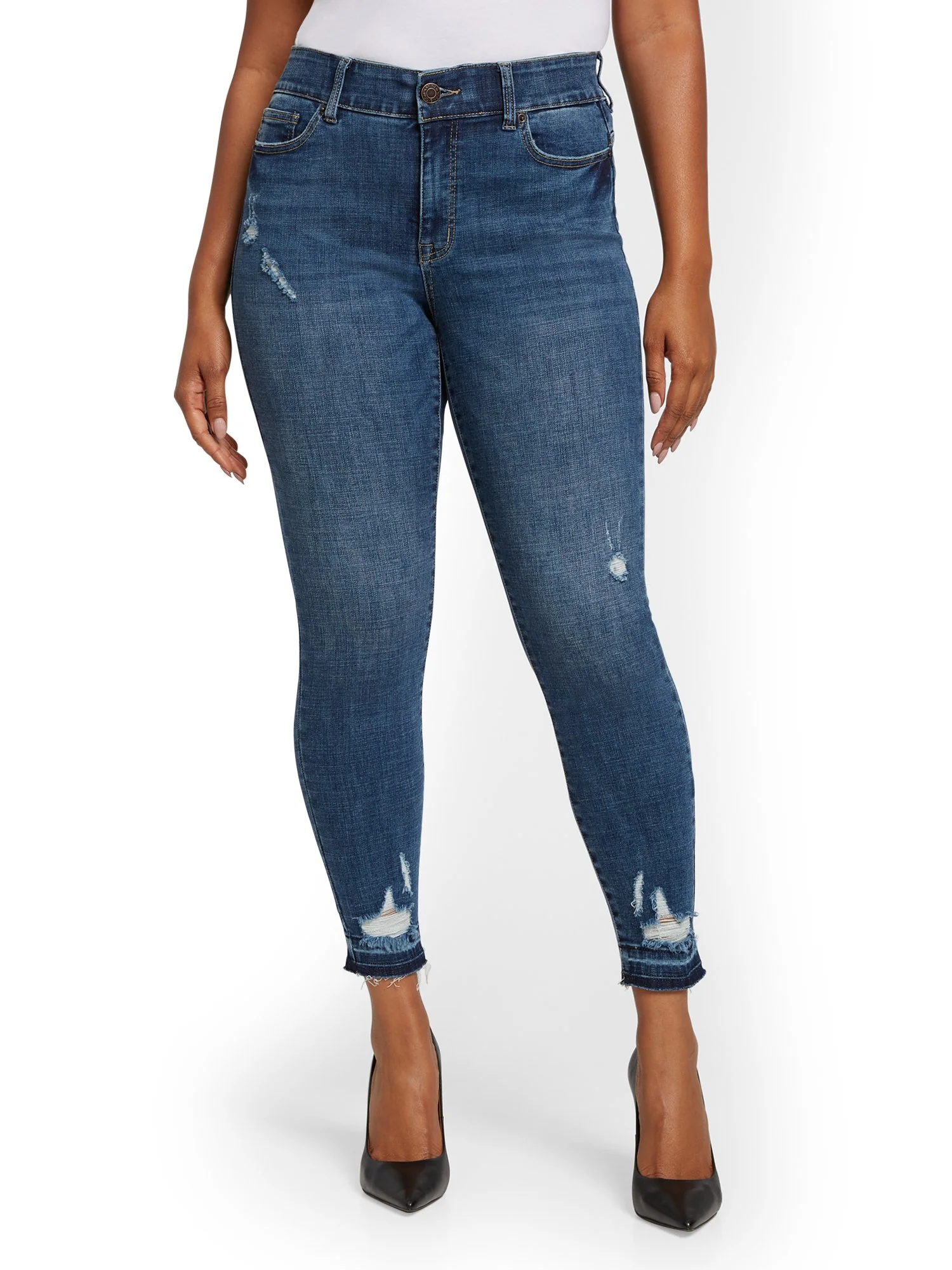 Tall Mya Curvy High-Waisted Sculpting No Gap Super-Skinny Ankle Jeans - Chameleon Blue