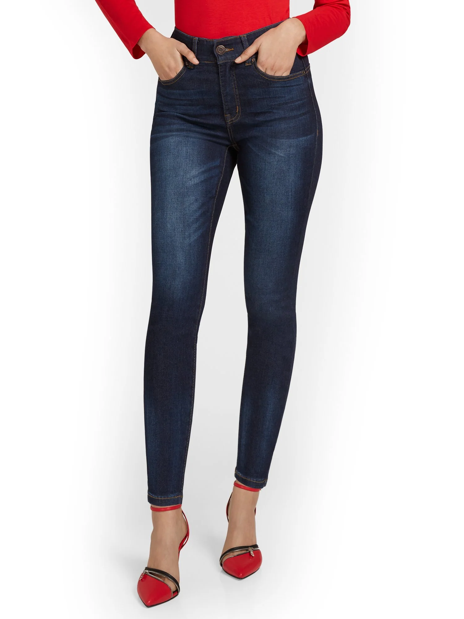 Tall Mya Curvy Ultra High-Waisted Sculpting No-Gap Super-Skinny Ankle Jeans - Dark Blue Wash