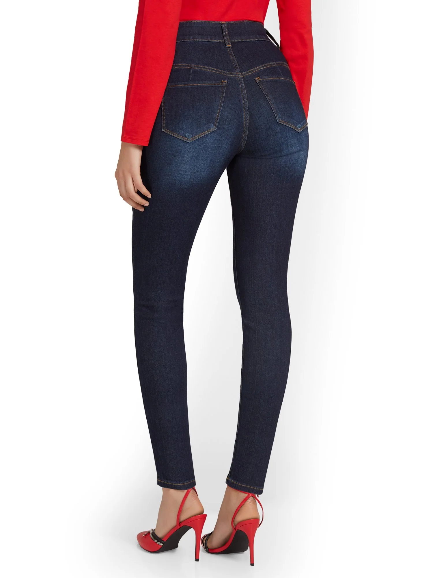 Tall Mya Curvy Ultra High-Waisted Sculpting No-Gap Super-Skinny Ankle Jeans - Dark Blue Wash - Image 3