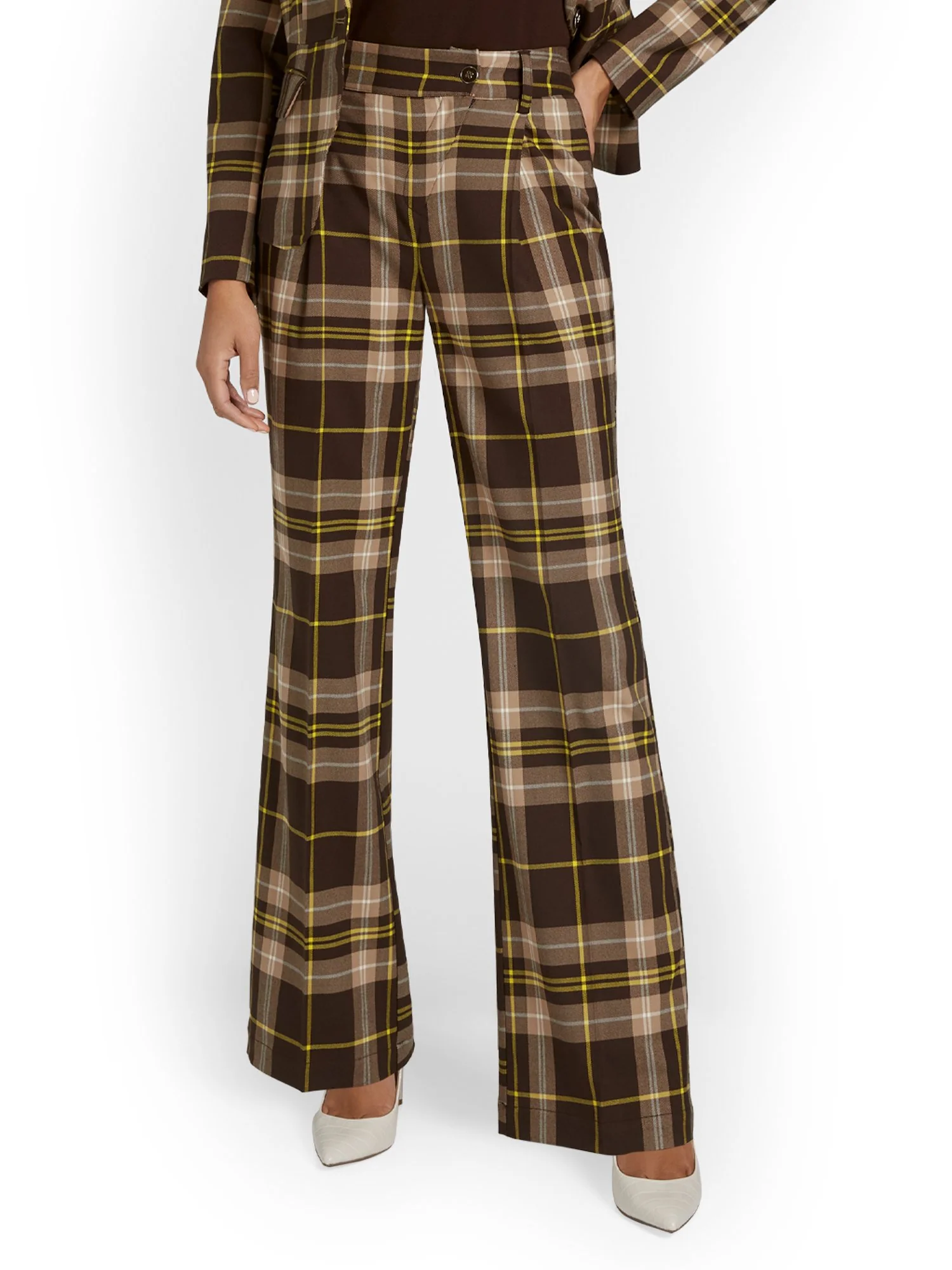 Tall Plaid Asymmetric-Button Wide-Leg Pant - Image 2