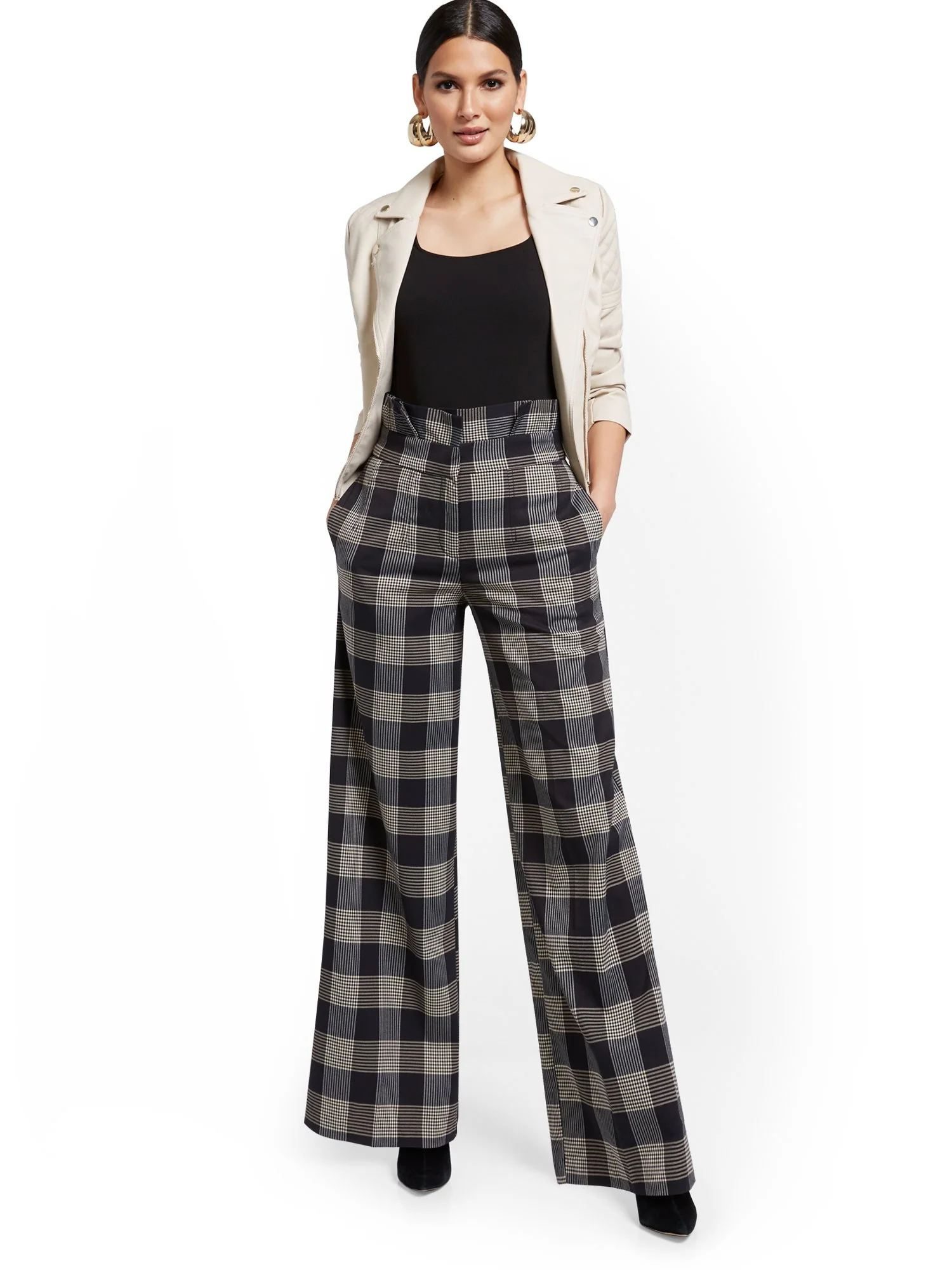 Tall Plaid Paperbag-Waist Wide-Leg Pant - Image 4
