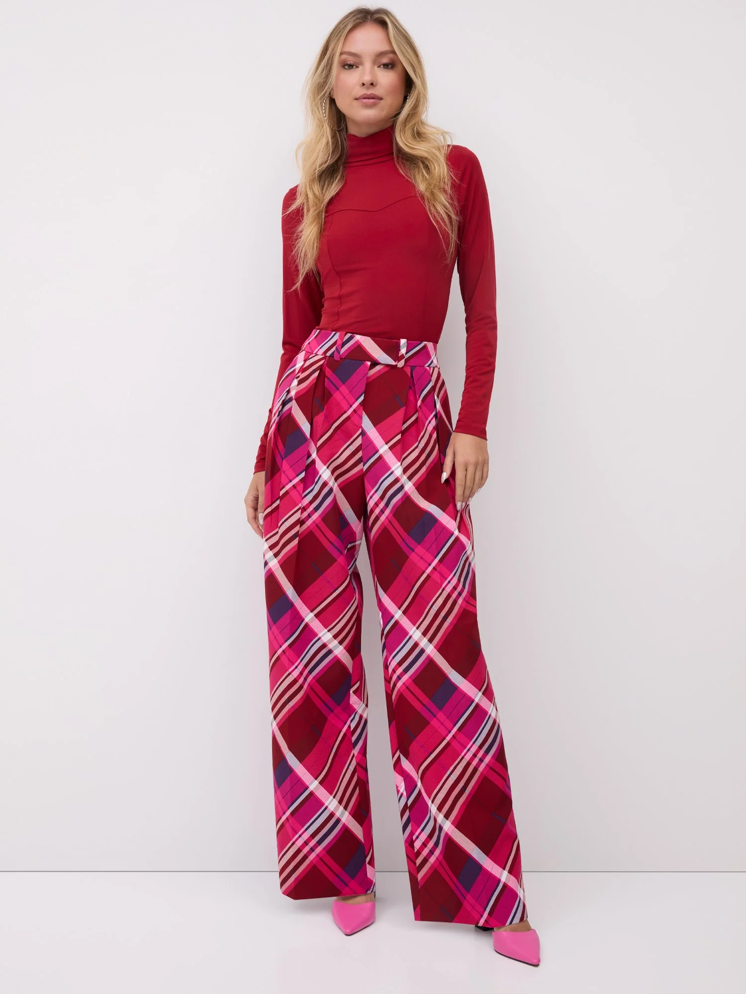 Tall Plaid Pleated High-Waisted Wide-Leg Pant - Image 2