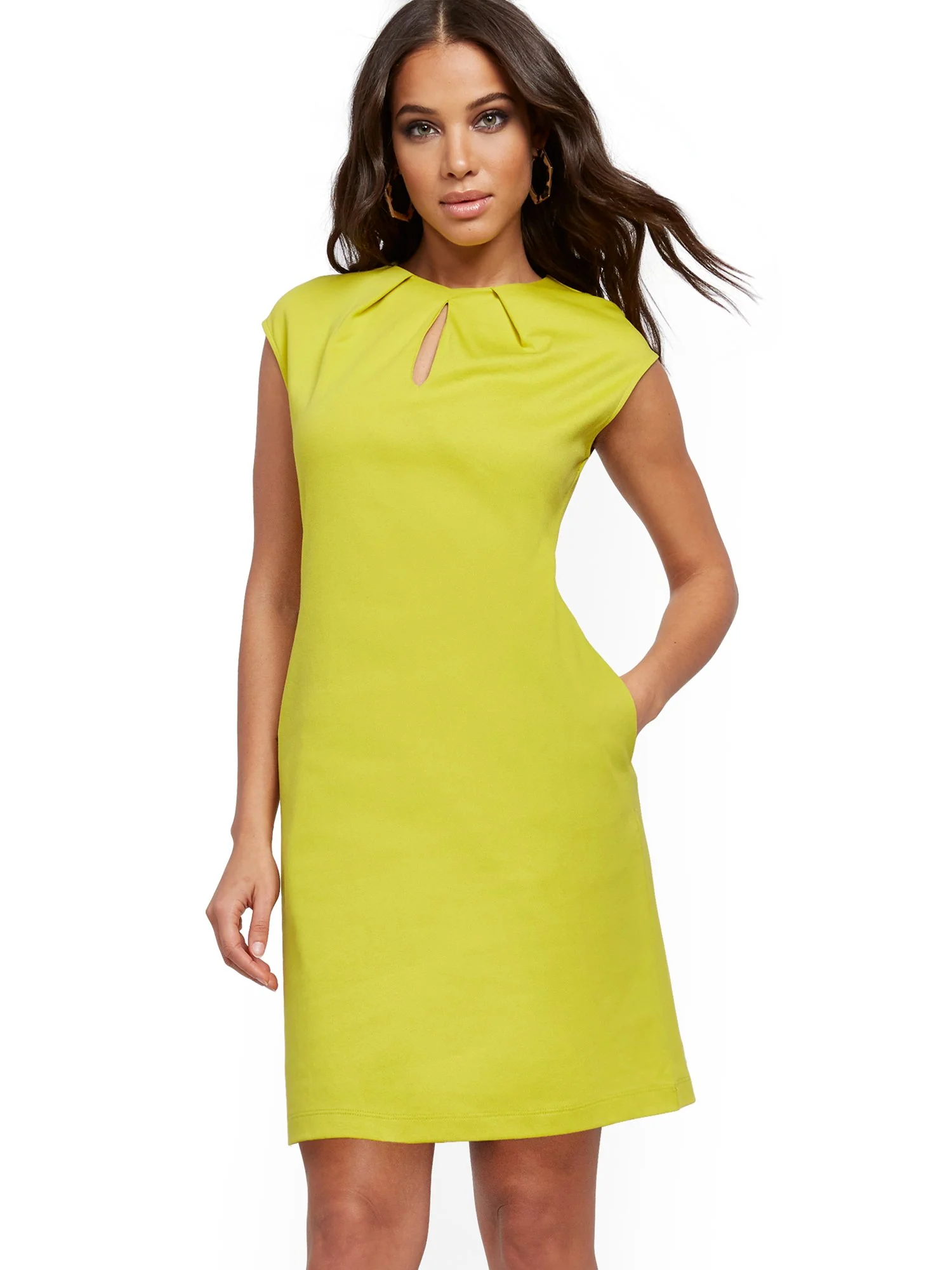 Tall Pleated Cotton Keyhole Shift Dress - Image 14