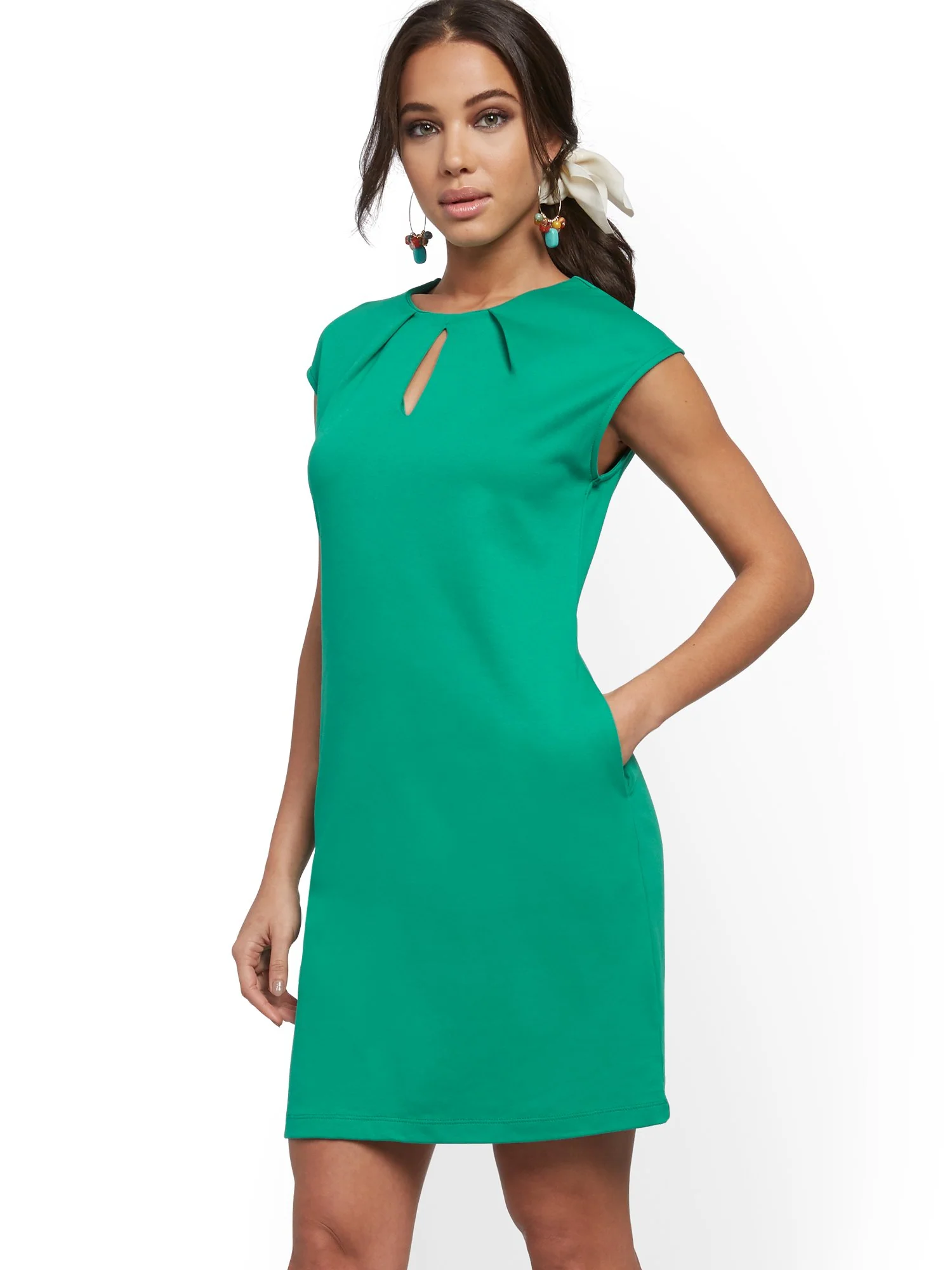 Tall Pleated Cotton Keyhole Shift Dress - Image 27