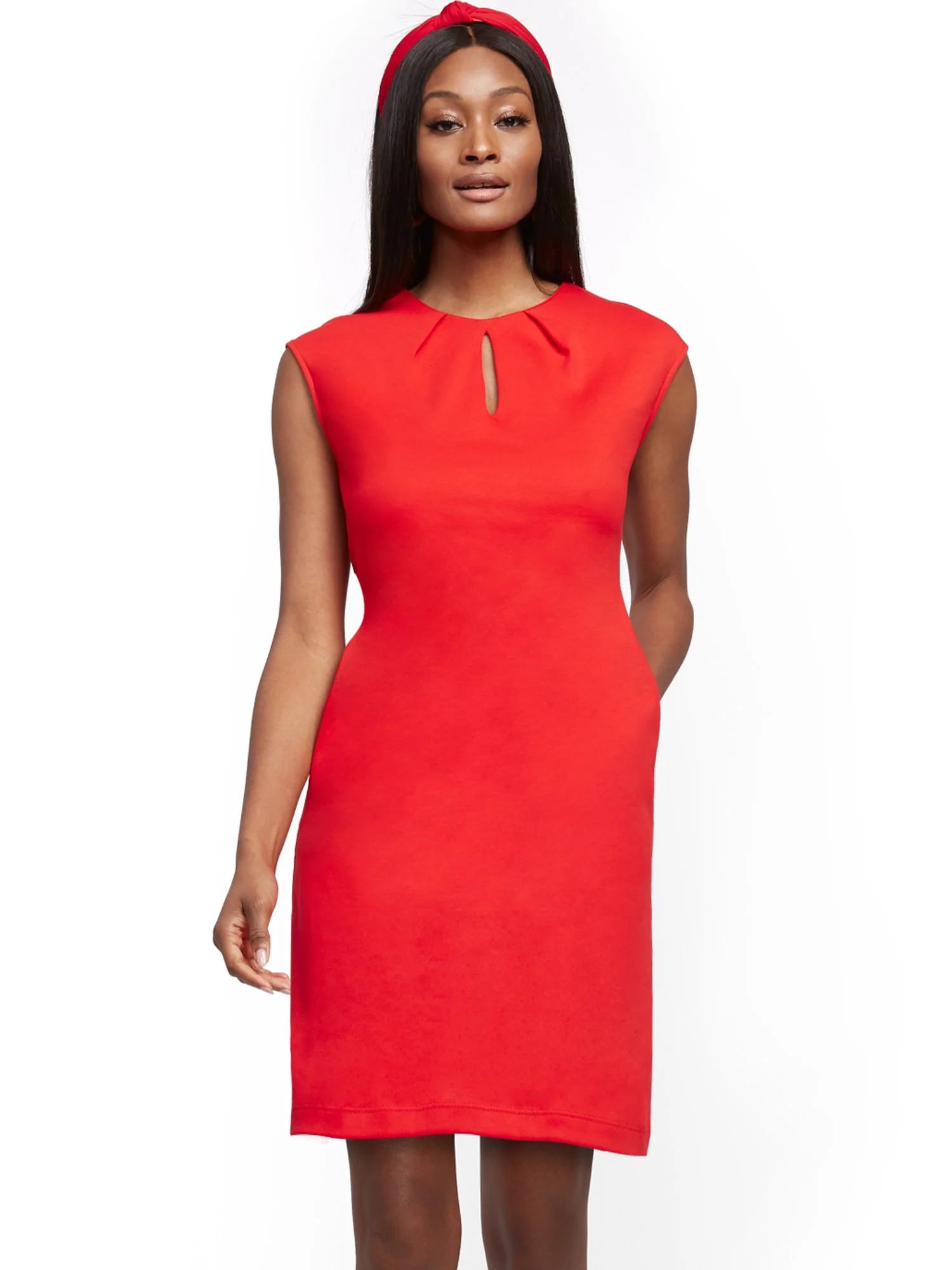 Tall Pleated Cotton Keyhole Shift Dress - Image 31