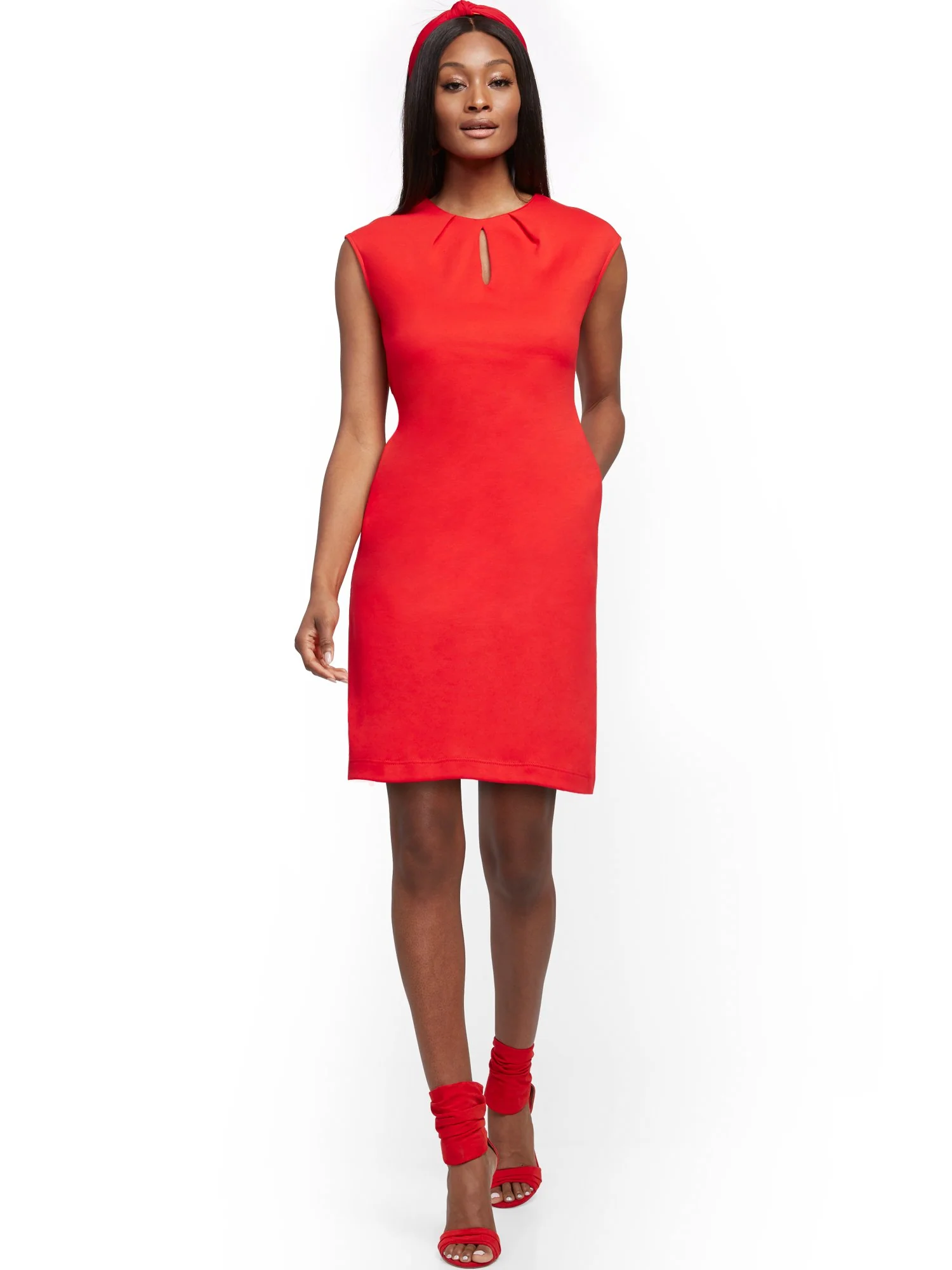 Tall Pleated Cotton Keyhole Shift Dress - Image 32