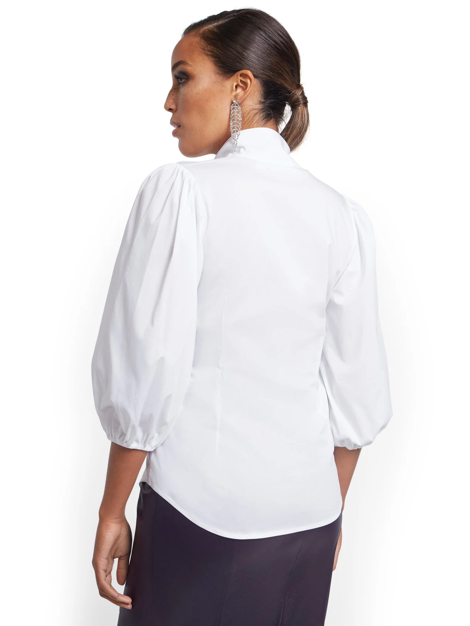 Tall Puff-Sleeve Drama Bow Poplin Shirt - Image 3