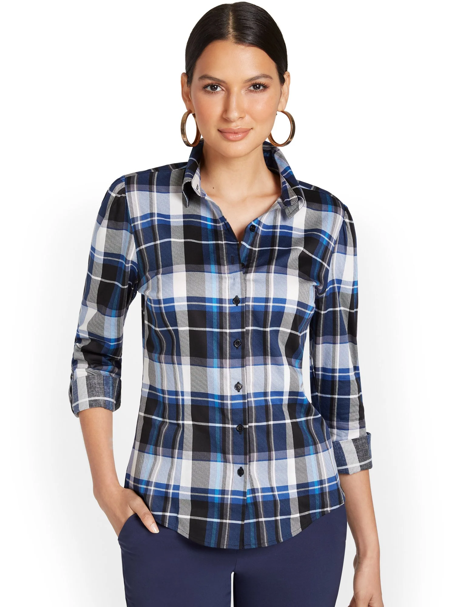 Tall Puff-Sleeve Madison Shirt - Plaid