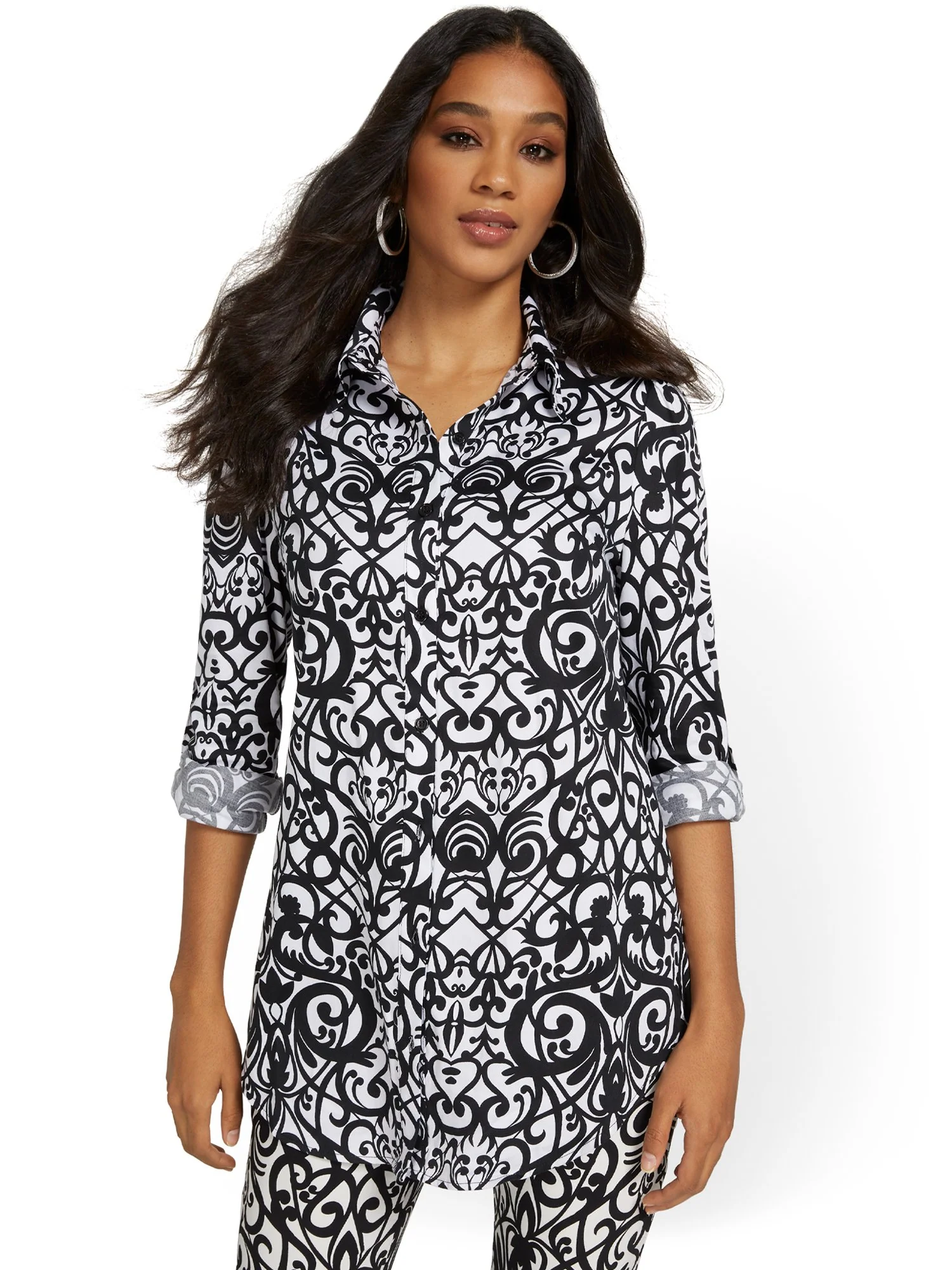 Tall Puff-Sleeve Madison Tunic Shirt - Jacquard - Image 2