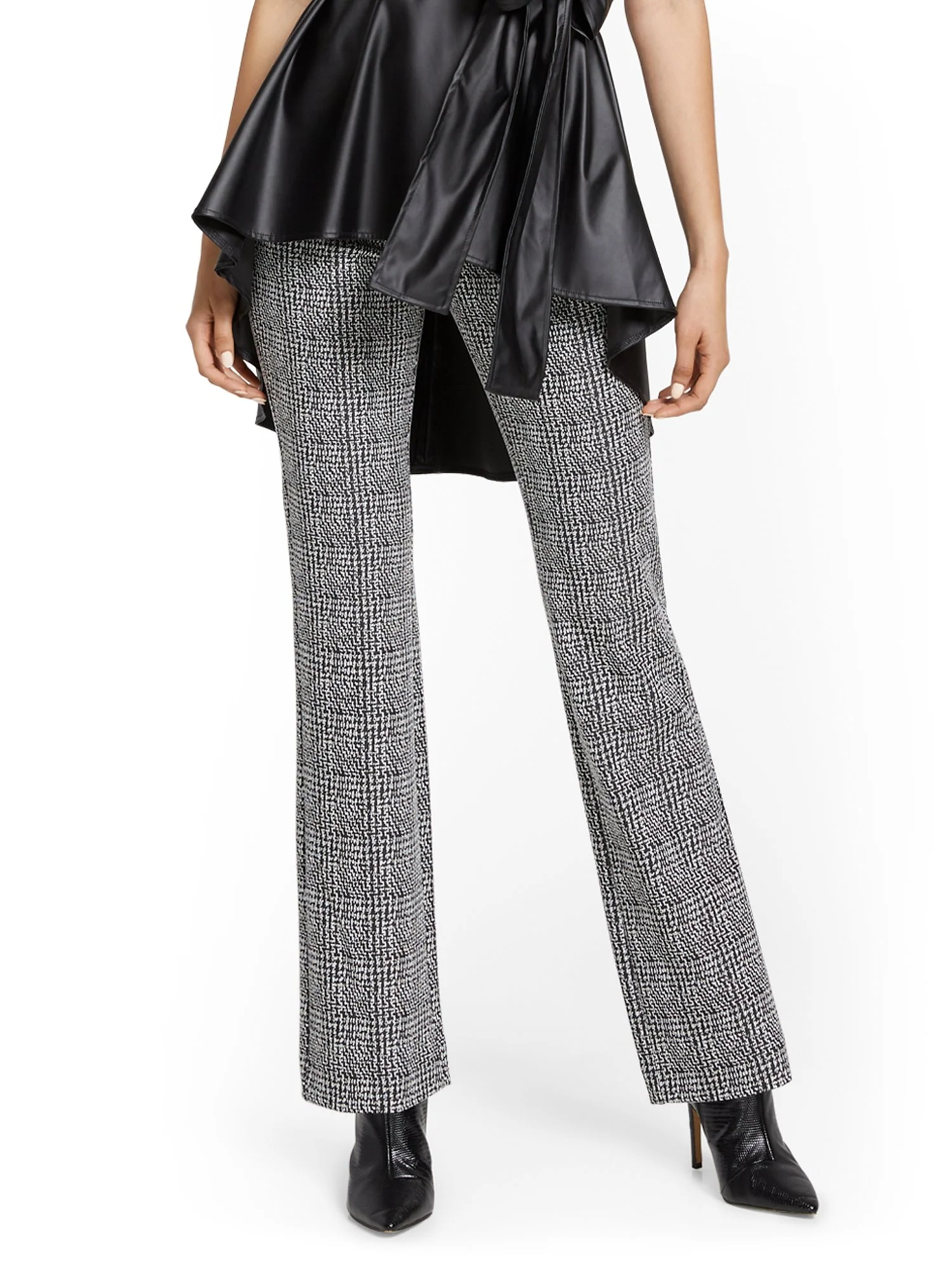 Tall Pull-On Check-Print Bootcut Ponte Pant - Superflex
