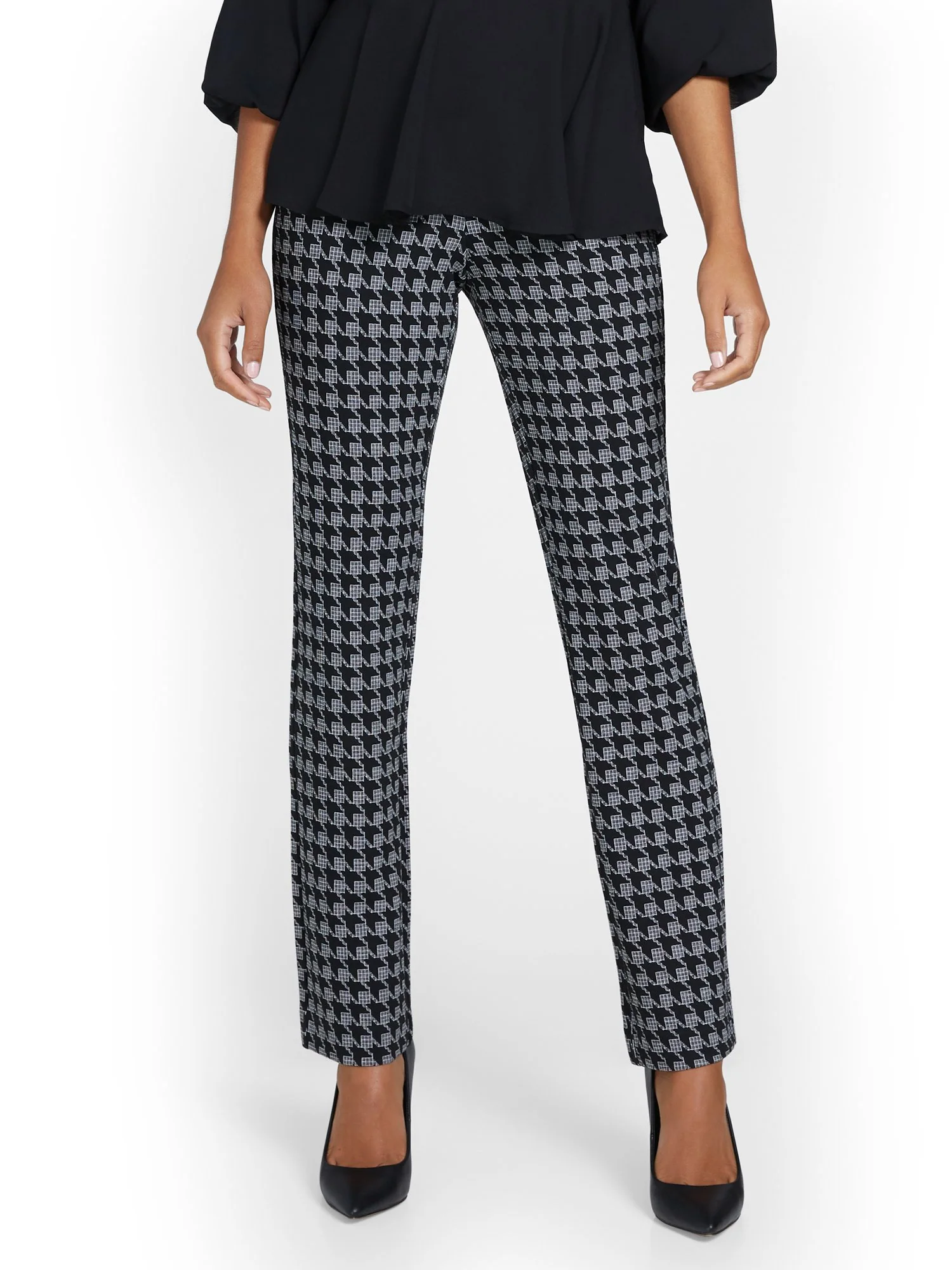 Tall Pull-On Houndstooth Straight-Leg Ponte Pant - Superflex - Image 2