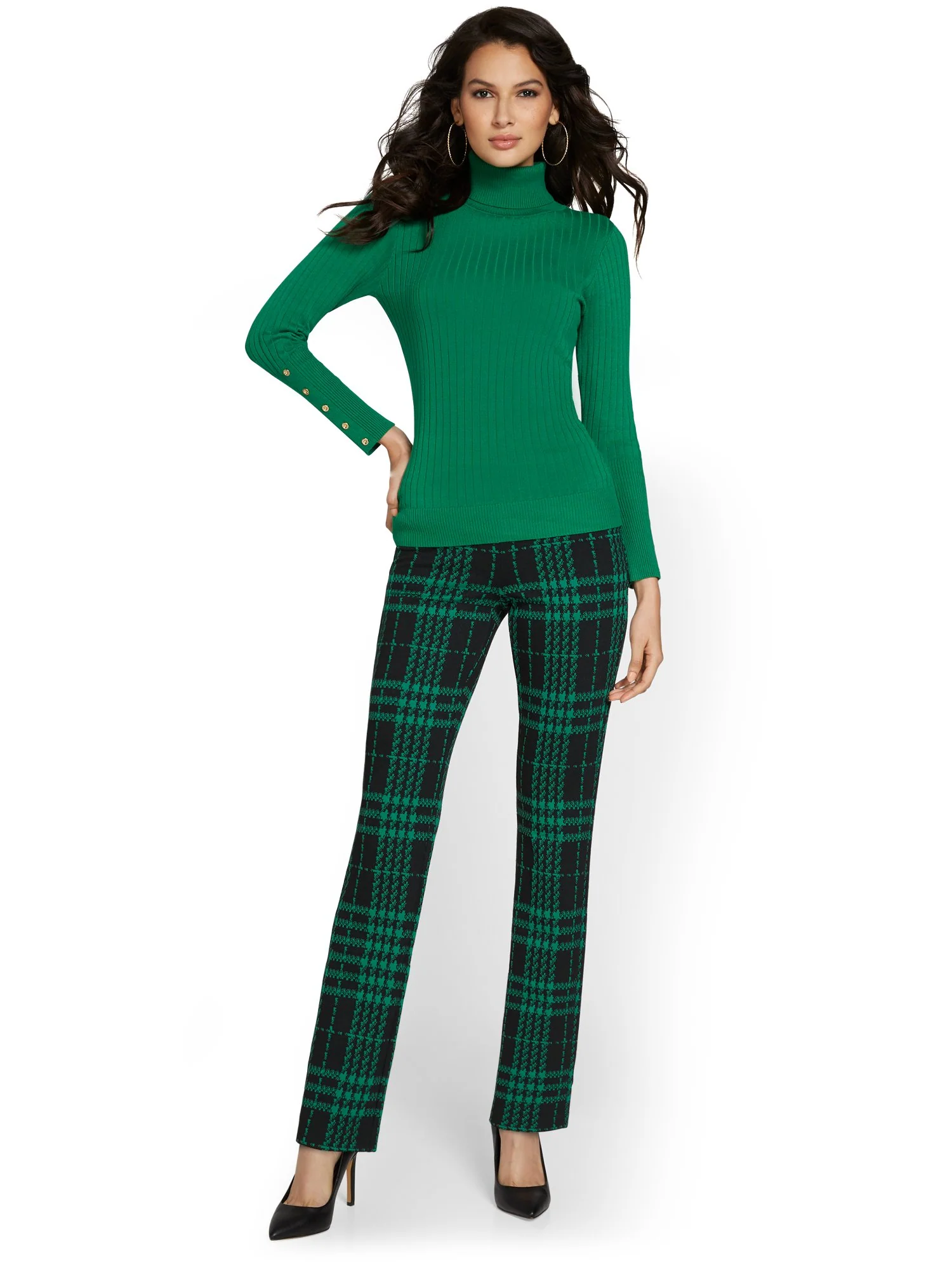 Tall Pull-On Plaid Straight-Leg Ponte Pant - Superflex - Image 8