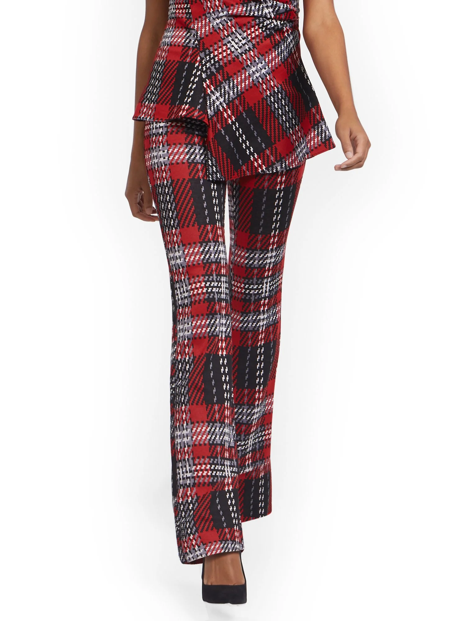 Tall Red Plaid Pull-On Bootcut Ponte Knit Pant - Superflex