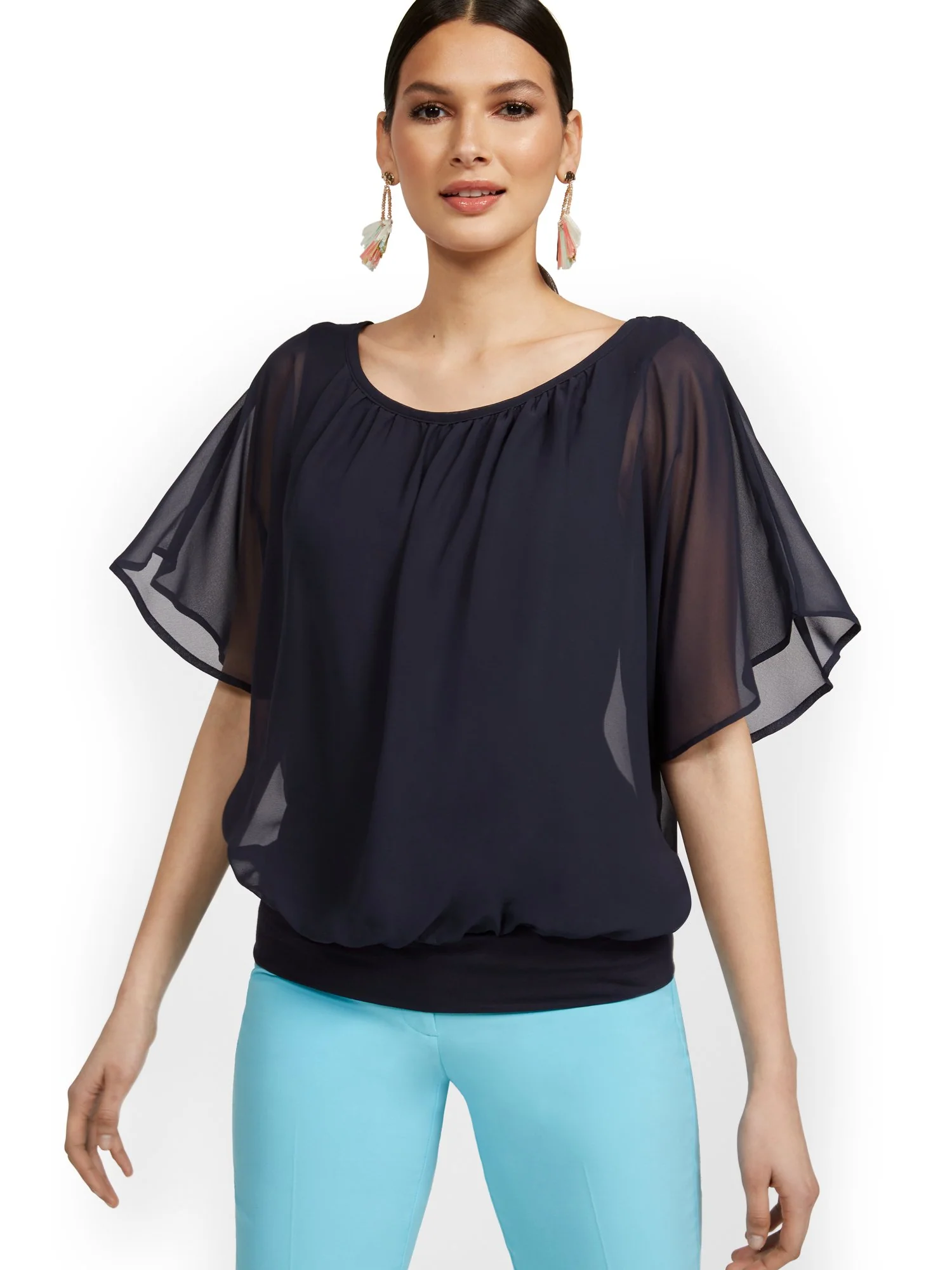 Tall Semi-Sheer Flutter Dolman-Sleeve Top - Image 19