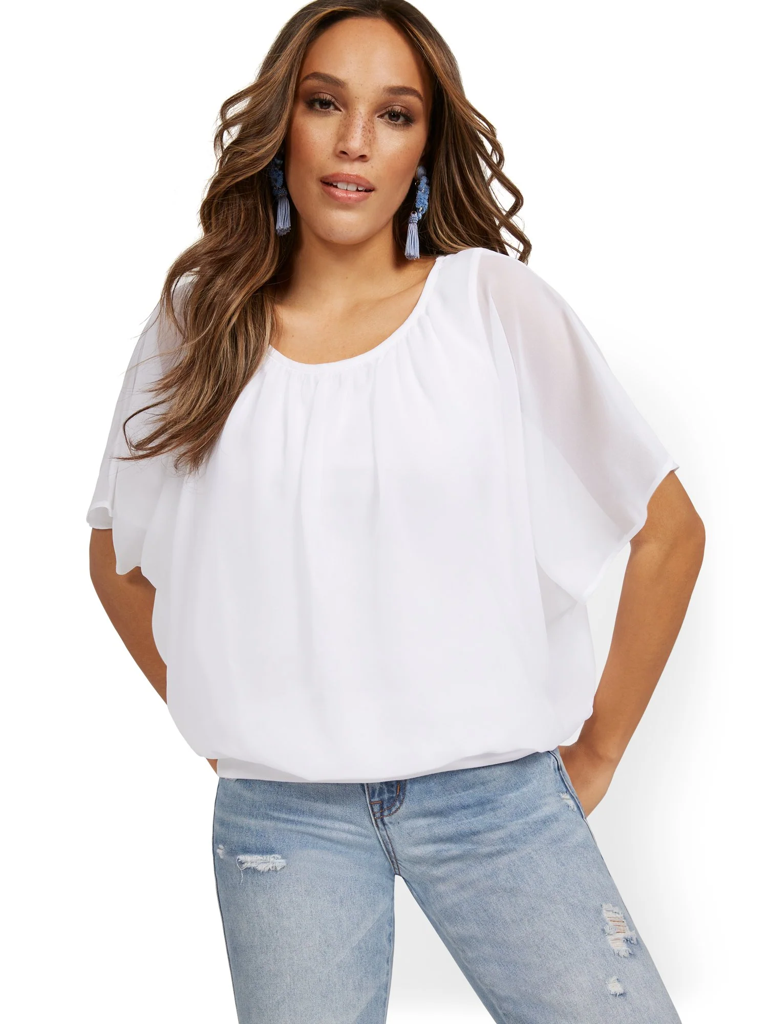 Tall Semi-Sheer Flutter Dolman-Sleeve Top - Image 2