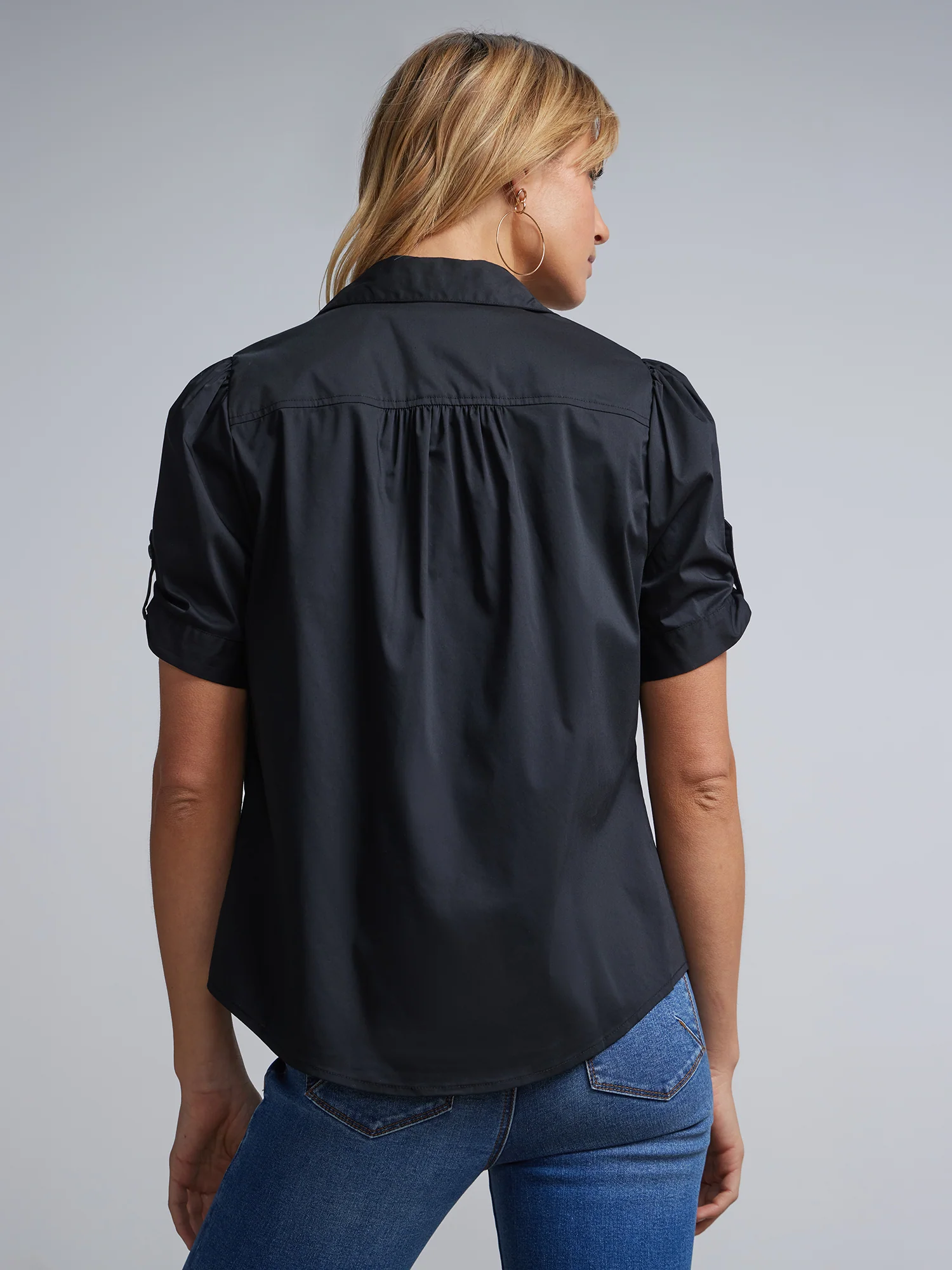 Tall Short-Sleeve Button-Front Secret Snap - NY&C Madison Shirt® - Image 3