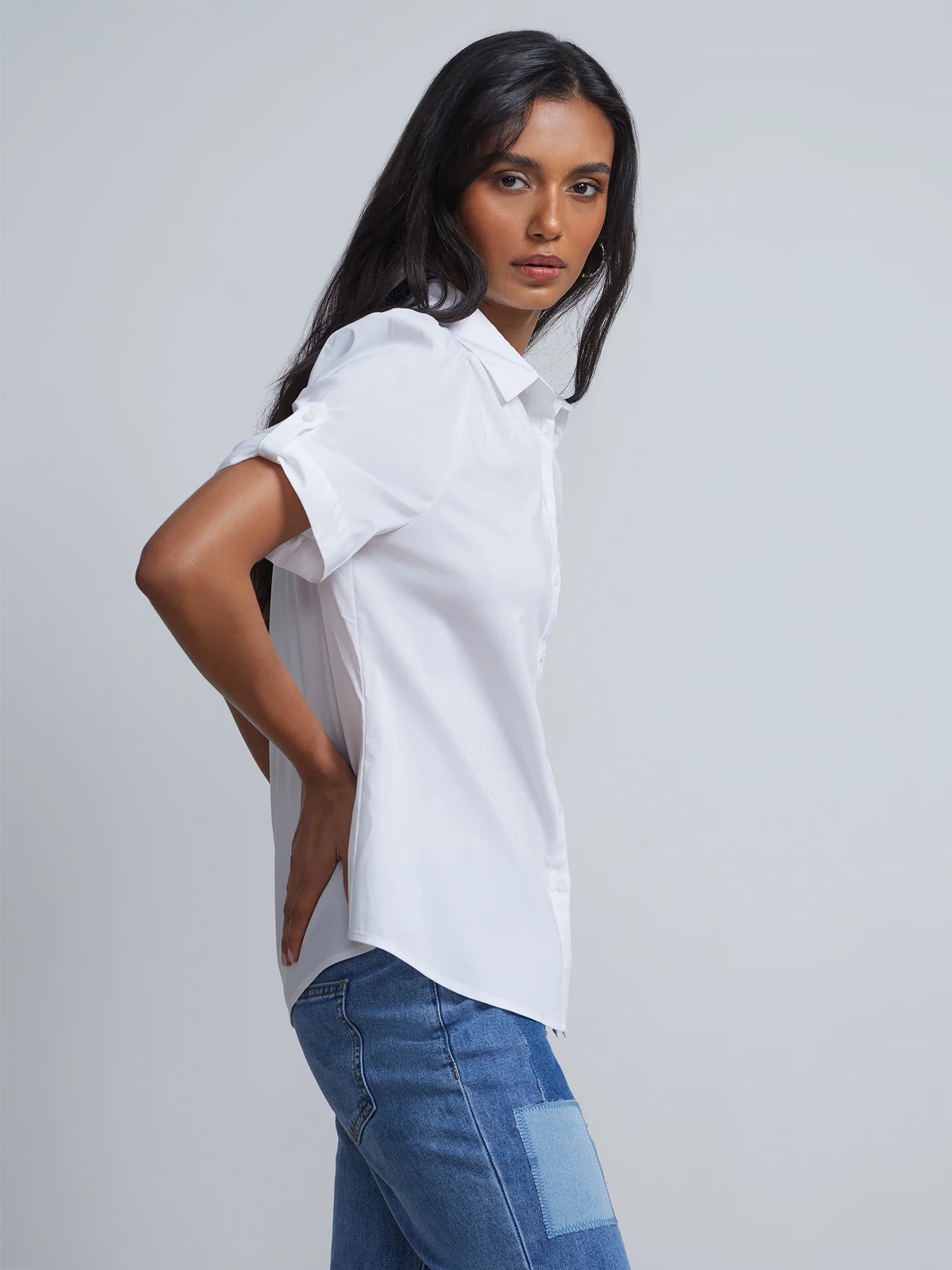 Tall Short-Sleeve Button-Front Secret Snap - NY&C Madison Shirt® - Image 6