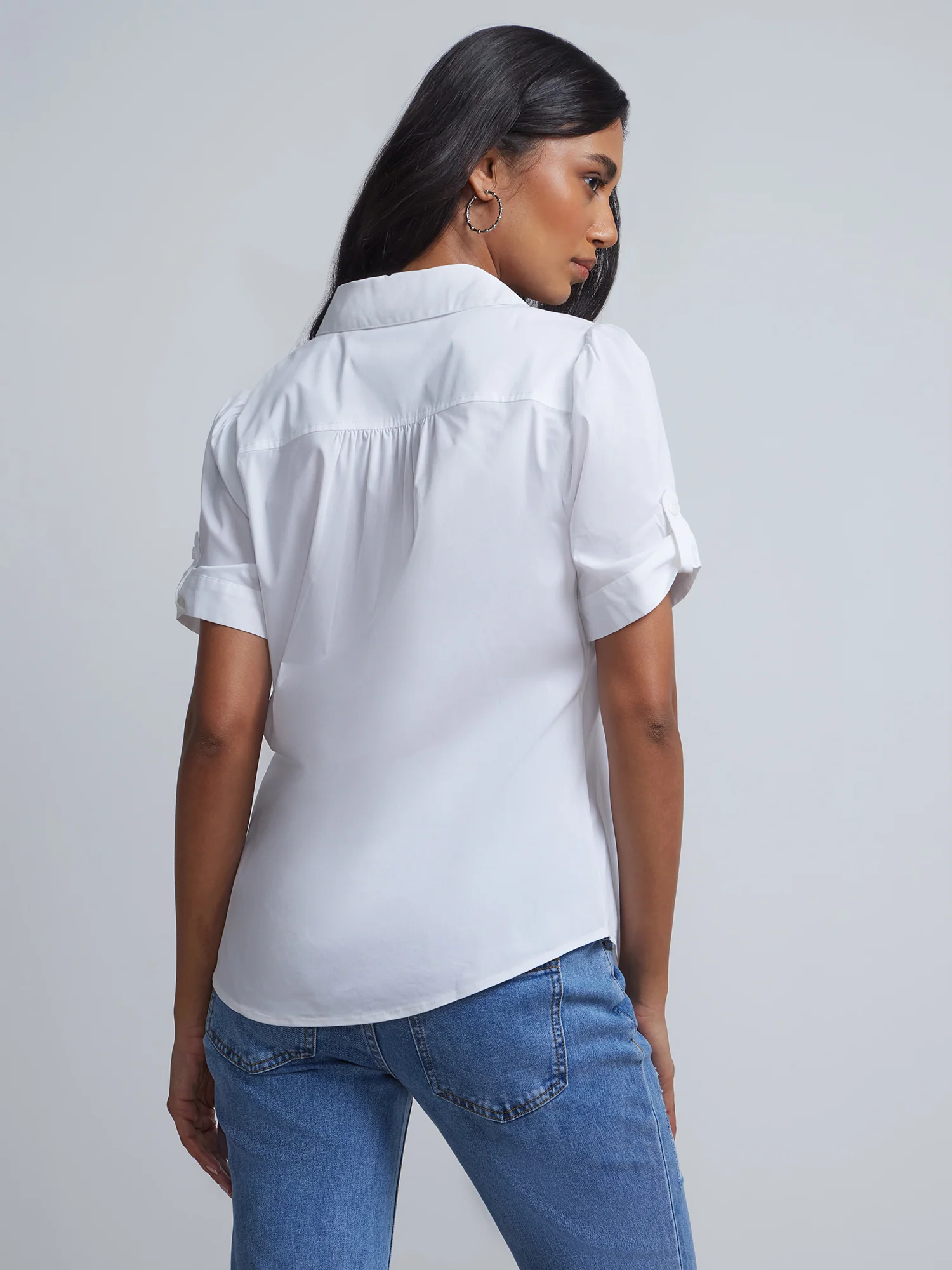 Tall Short-Sleeve Button-Front Secret Snap - NY&C Madison Shirt® - Image 7