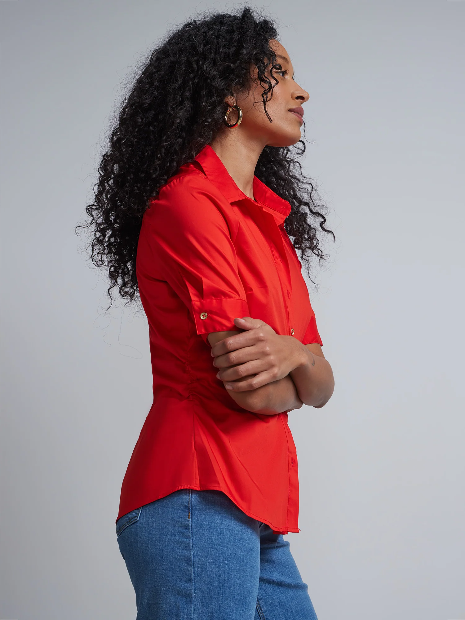 Tall Short-Sleeve Metal Button-Front Secret Snap - NY&C Madison Shirt® - Image 10