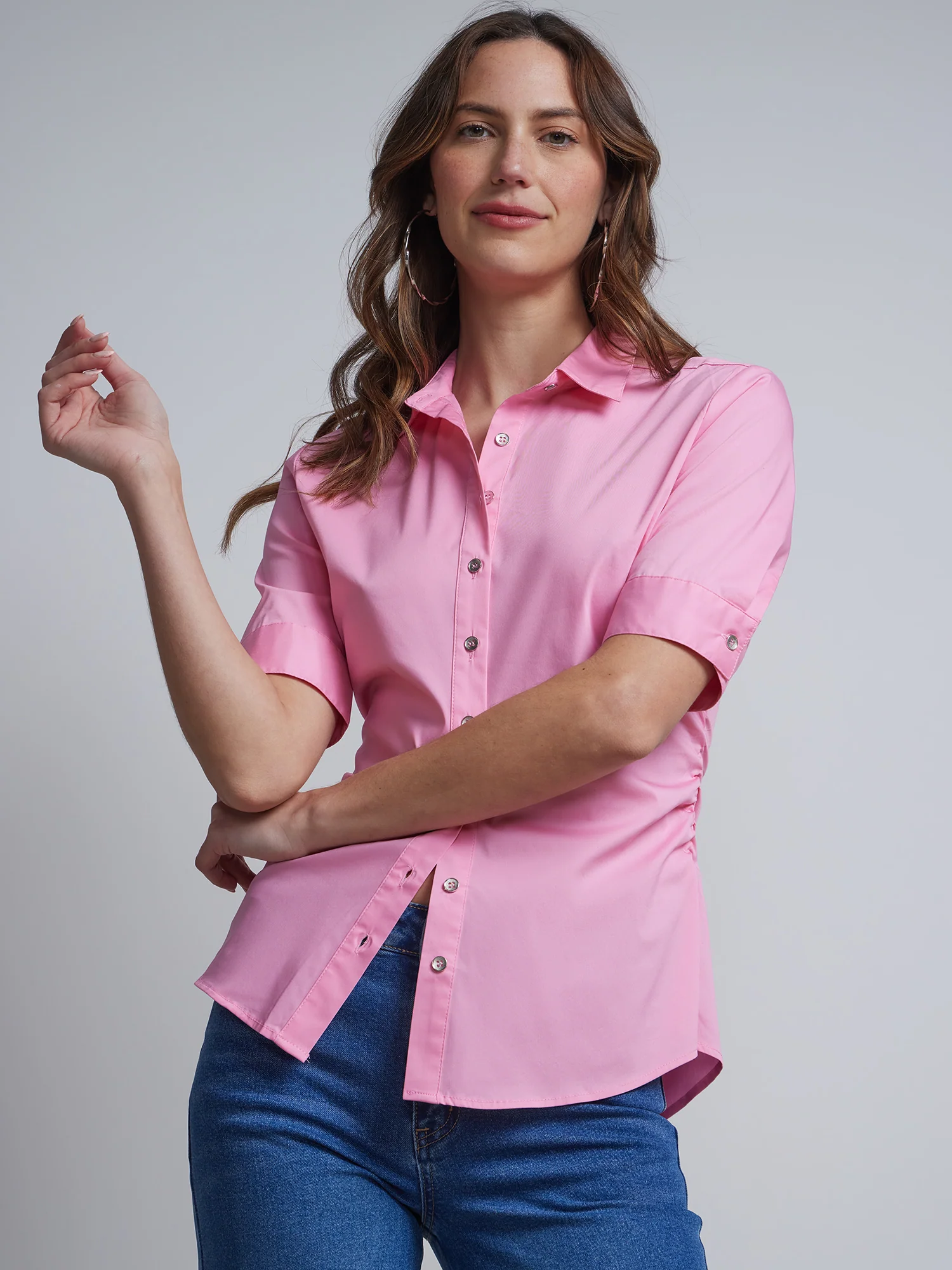 Tall Short-Sleeve Metal Button-Front Secret Snap - NY&C Madison Shirt® - Image 13