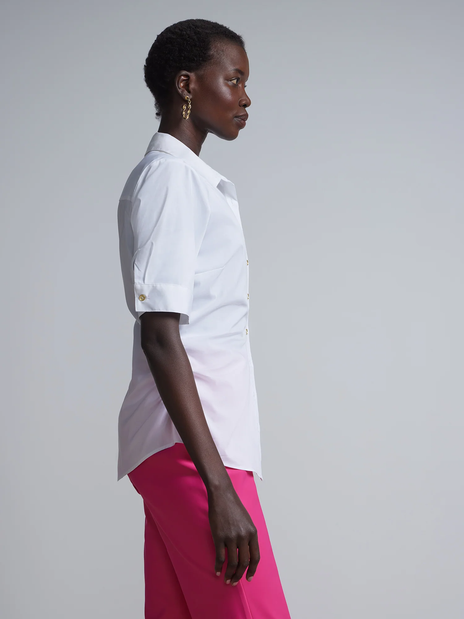 Tall Short-Sleeve Metal Button-Front Secret Snap - NY&C Madison Shirt® - Image 2