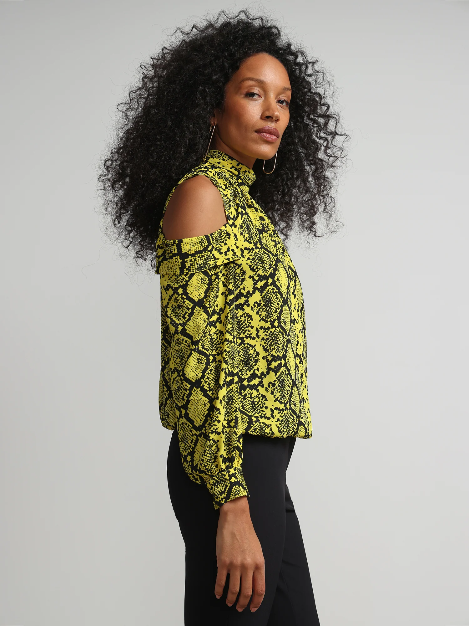 Tall Snake-Print Cold-Shoulder Mock-Neck Blouse - Image 2