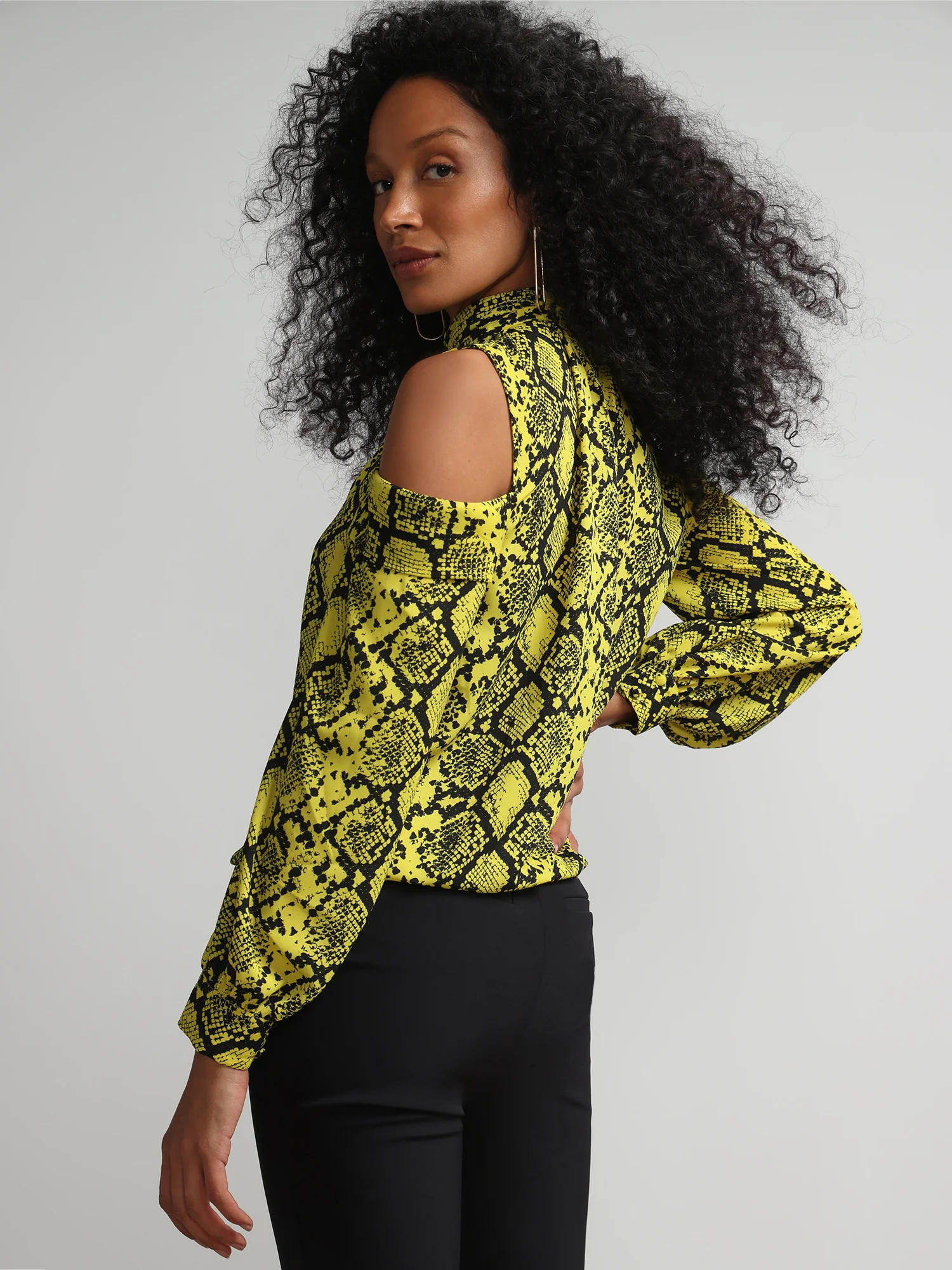 Tall Snake-Print Cold-Shoulder Mock-Neck Blouse - Image 3