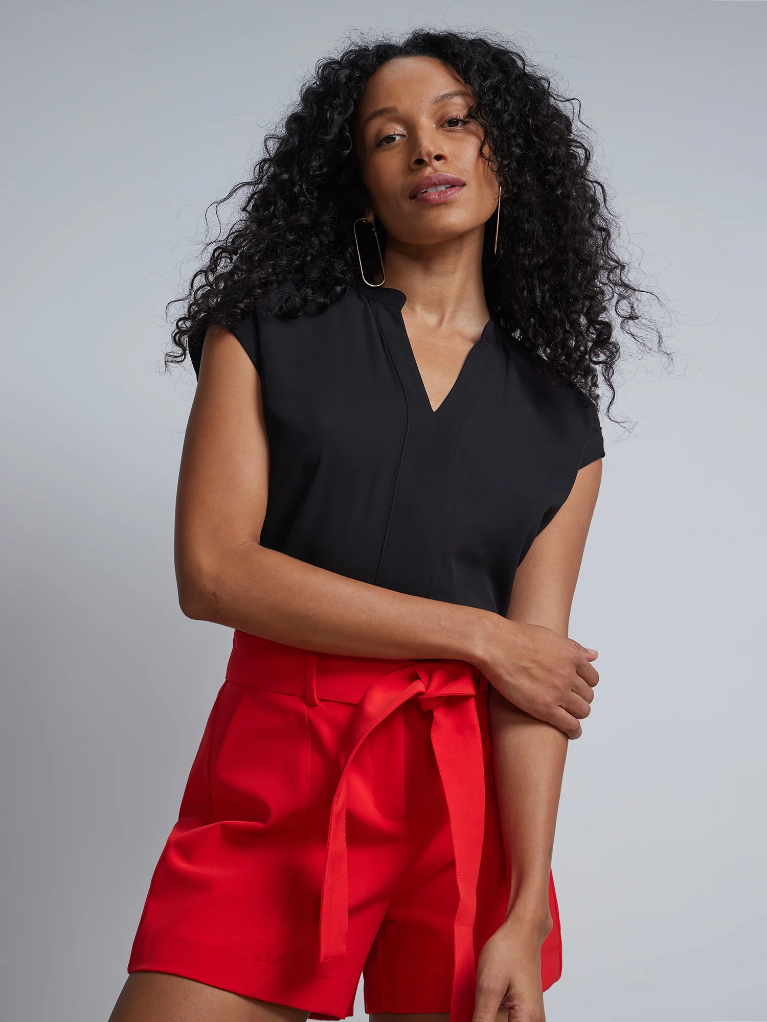 Tall Split-Neck Cuffed Blouse