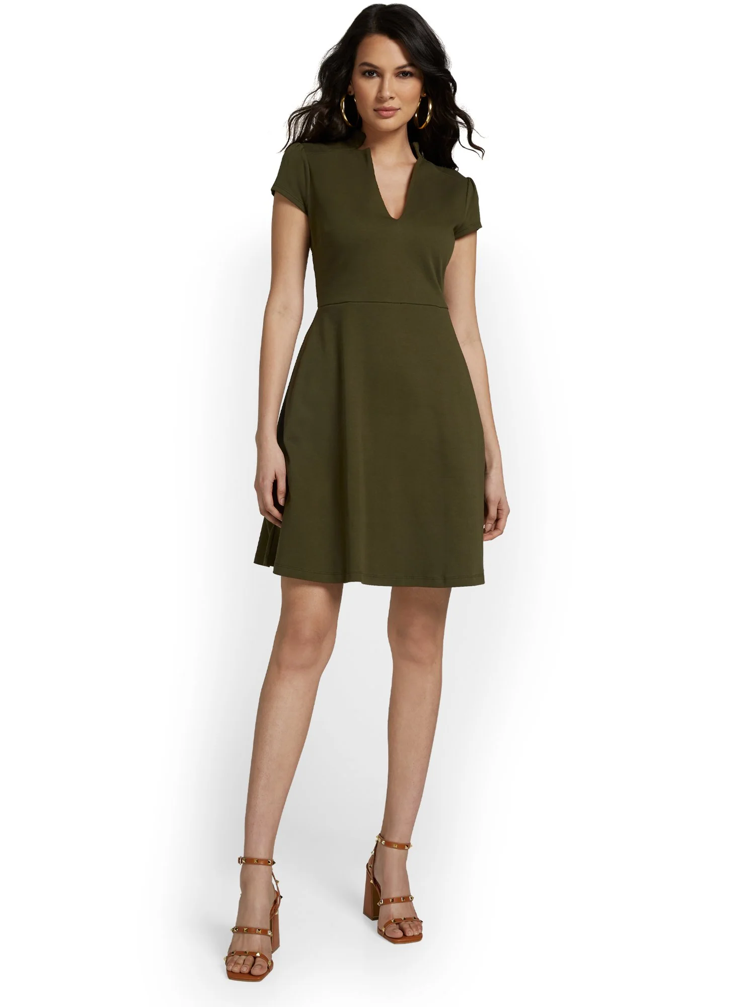 Tall Split-Neck Puff-Sleeve Flare Dress - City Knits - Image 11