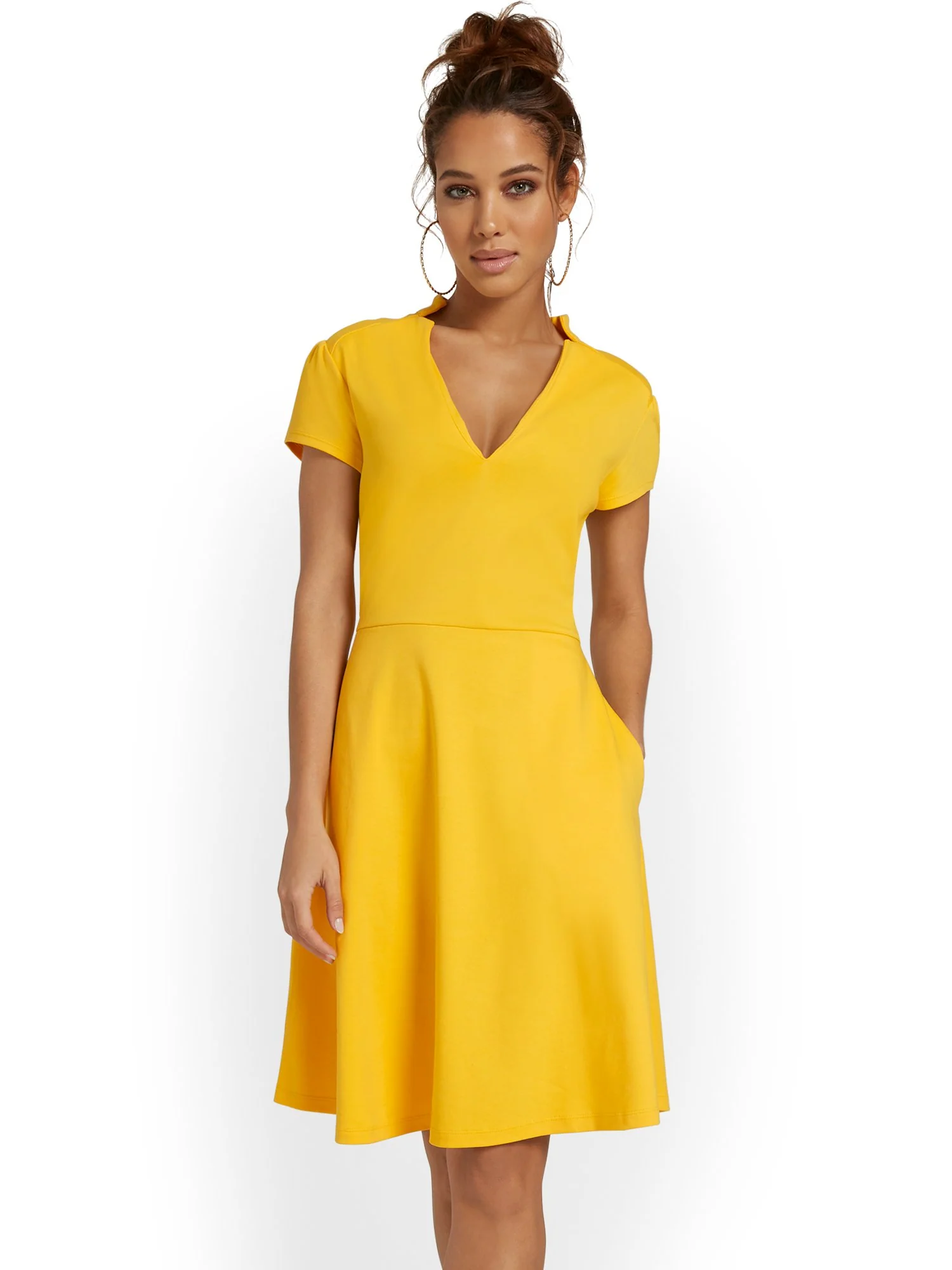 Tall Split-Neck Puff-Sleeve Flare Dress - City Knits - Image 16