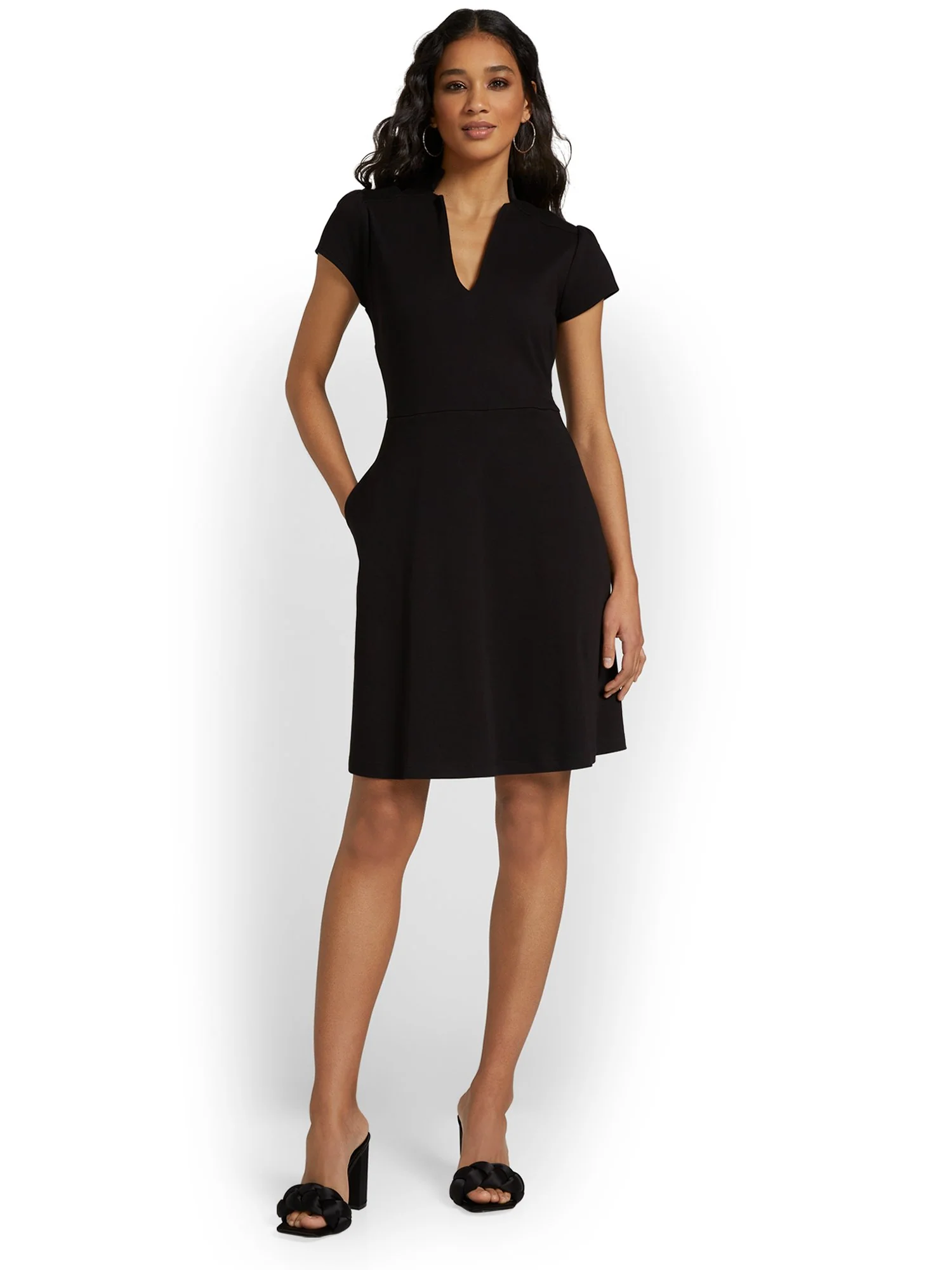 Tall Split-Neck Puff-Sleeve Flare Dress - City Knits - Image 3