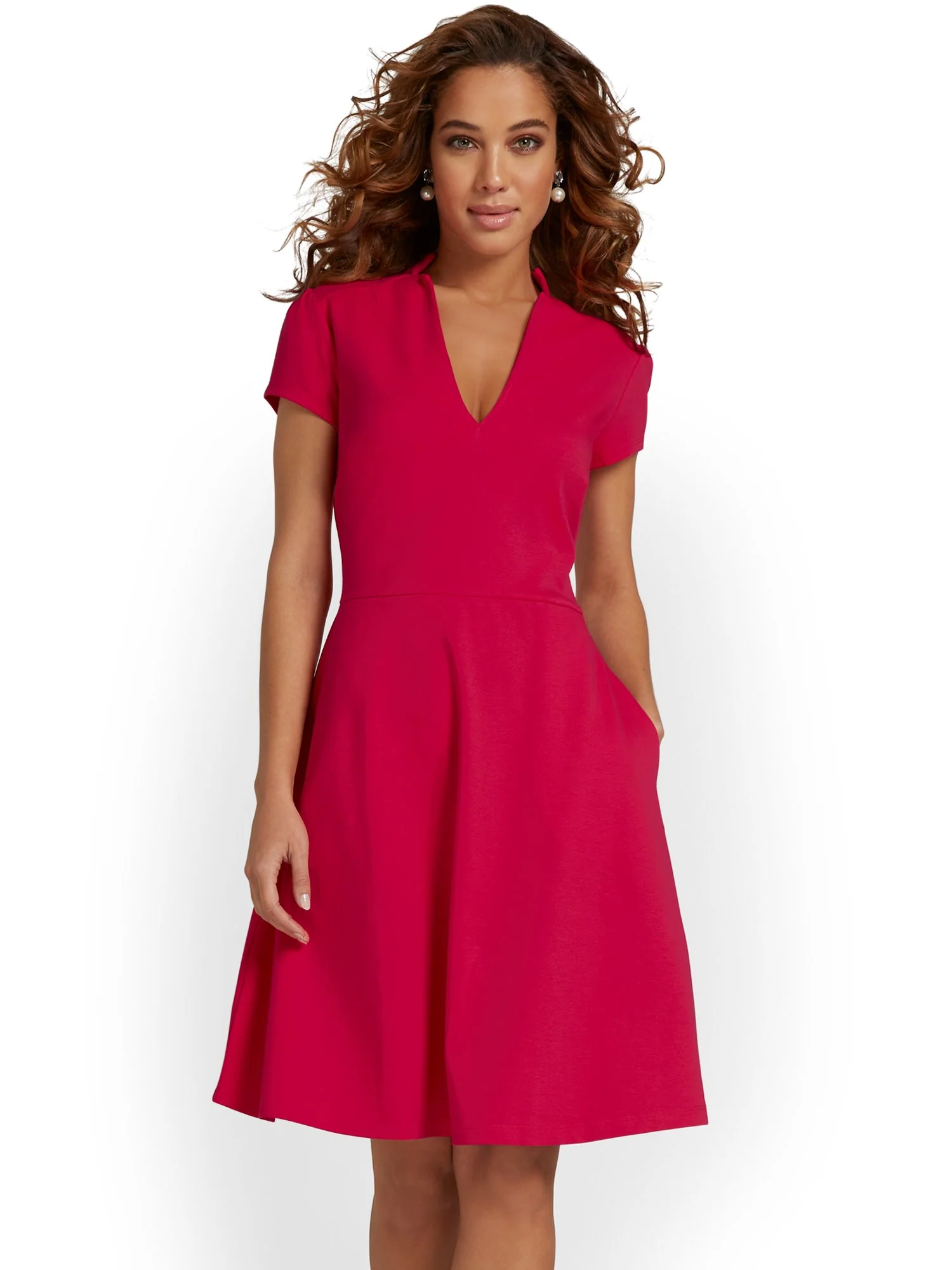 Tall Split-Neck Puff-Sleeve Flare Dress - City Knits - Image 6