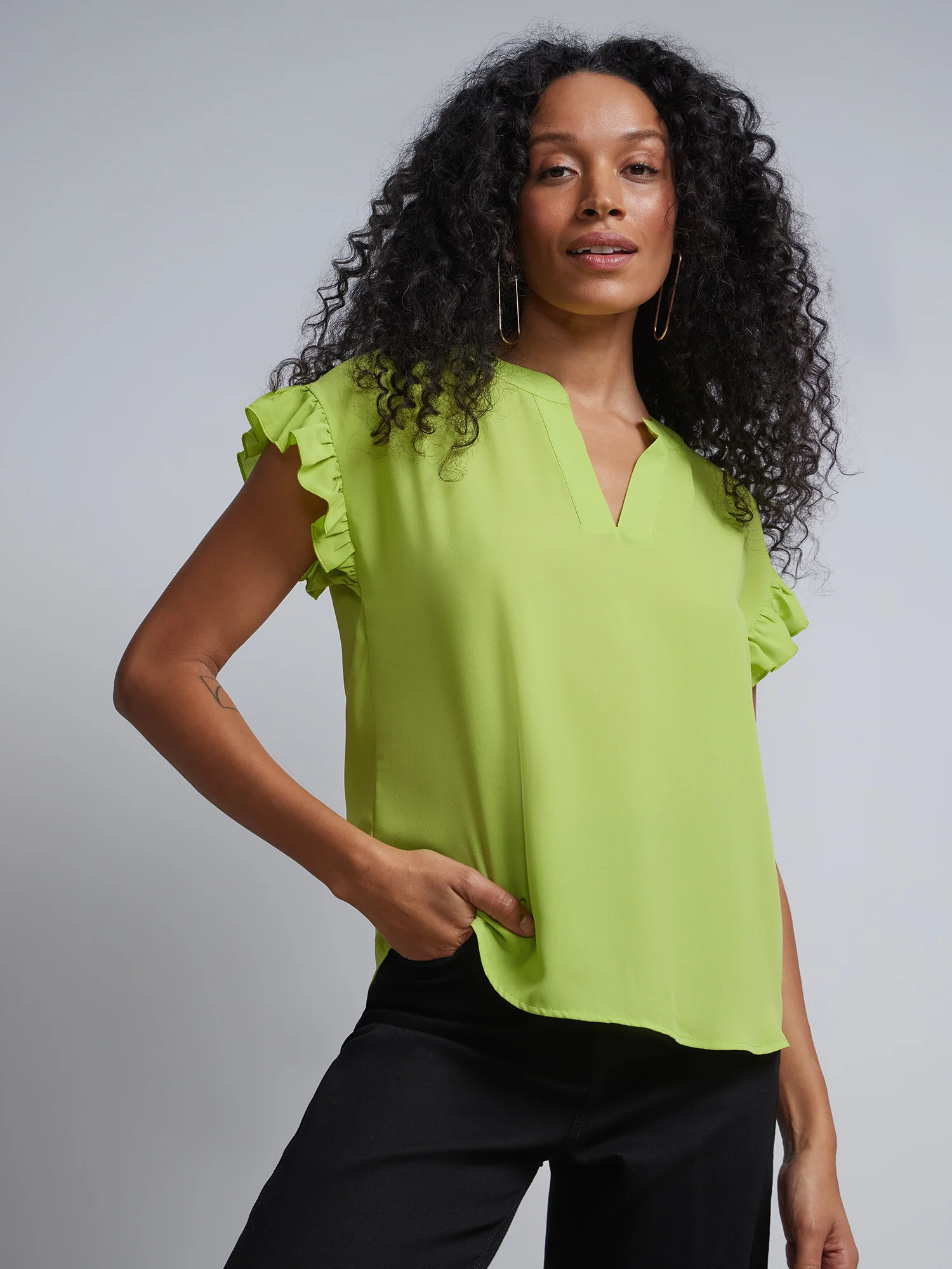 Tall Split-Neck Ruffle-Sleeve Blouse - Image 11