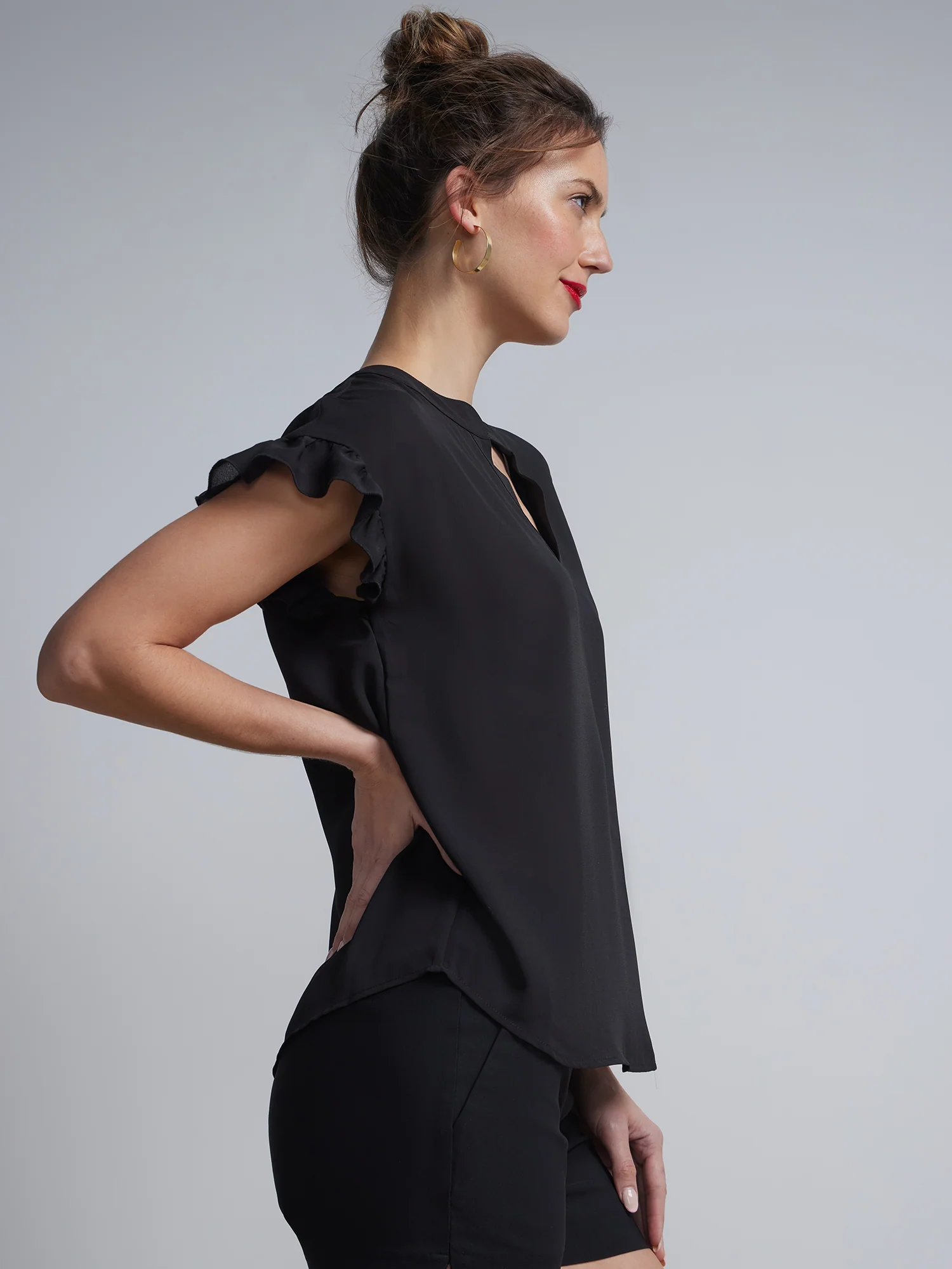 Tall Split-Neck Ruffle-Sleeve Blouse - Image 2