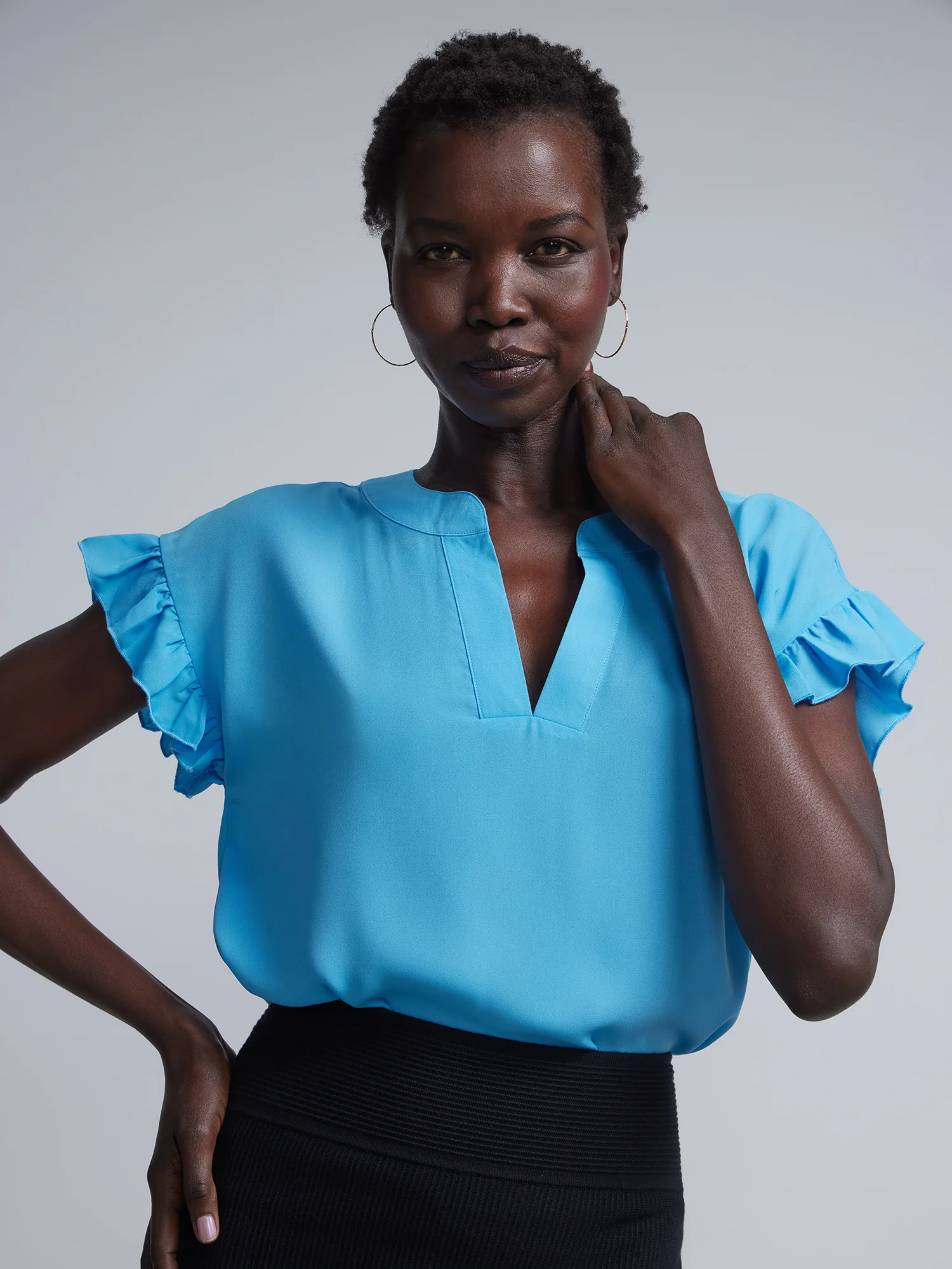 Tall Split-Neck Ruffle-Sleeve Blouse - Image 27