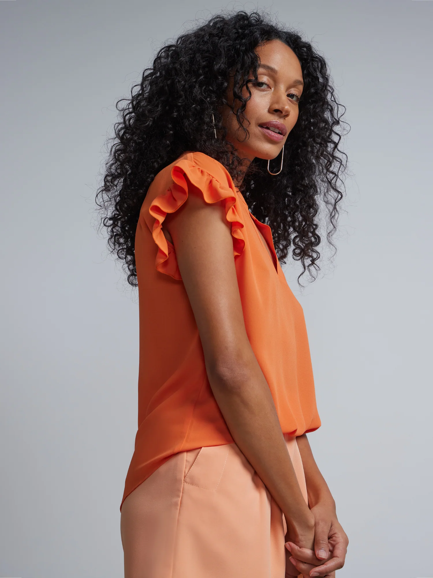 Tall Split-Neck Ruffle-Sleeve Blouse - Image 6