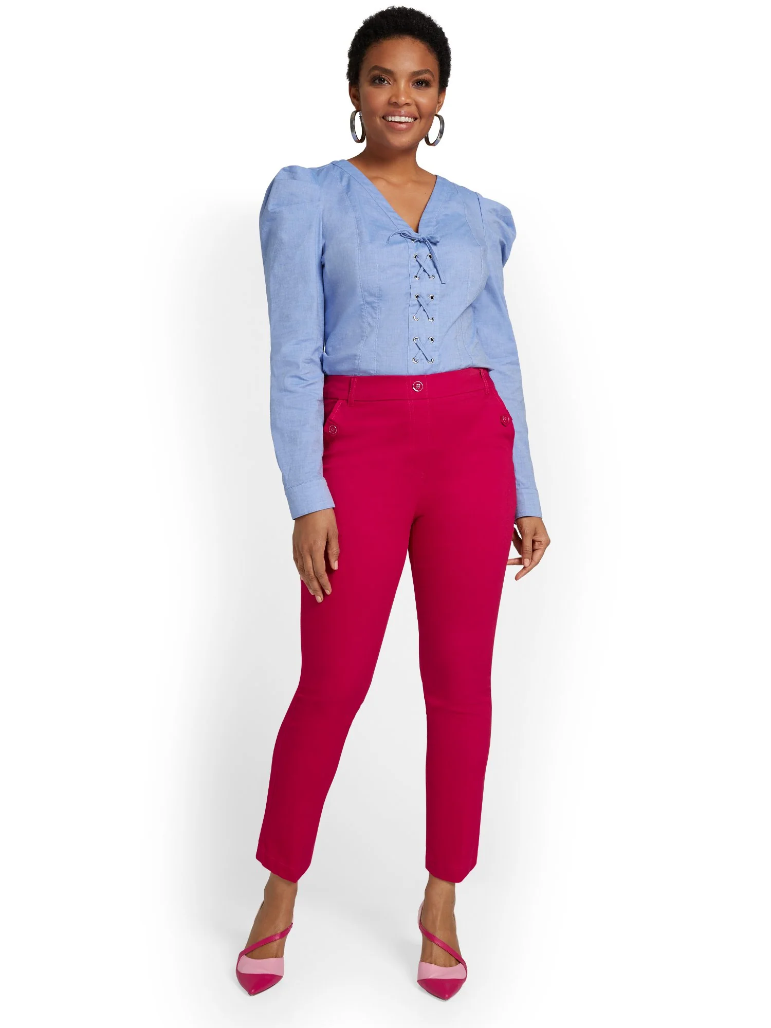 Tall Straight-Leg Button-Waist Ankle Pant - NY&Chic Collection - Image 23