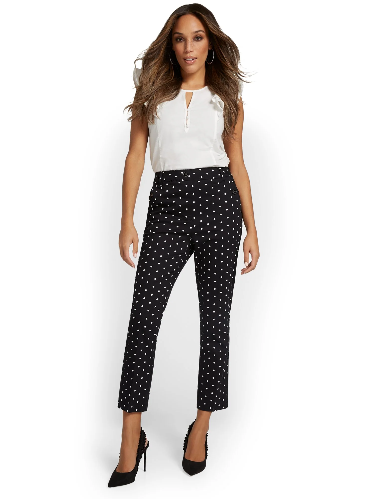Tall Straight-Leg High-Waisted Polka-Dot Ankle Pant - NY&Chic Collection - Image 5