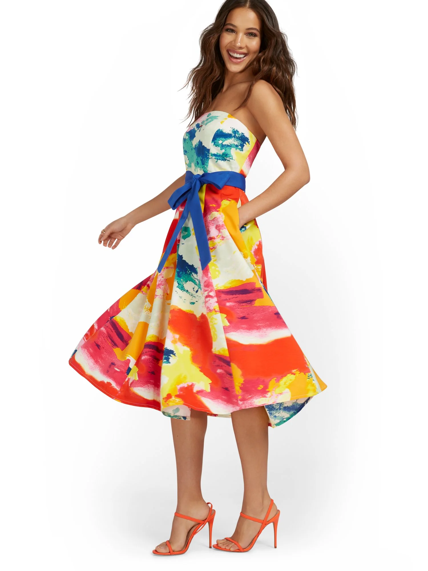 Tall Strapless Bow-Front Midi Dress - Image 2