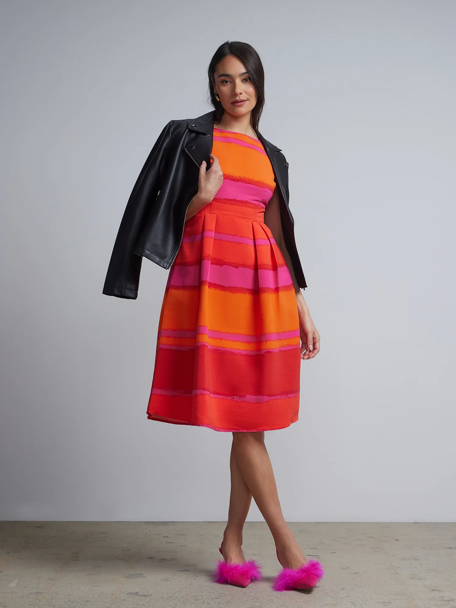 Tall Striped Boatneck Flare Dress